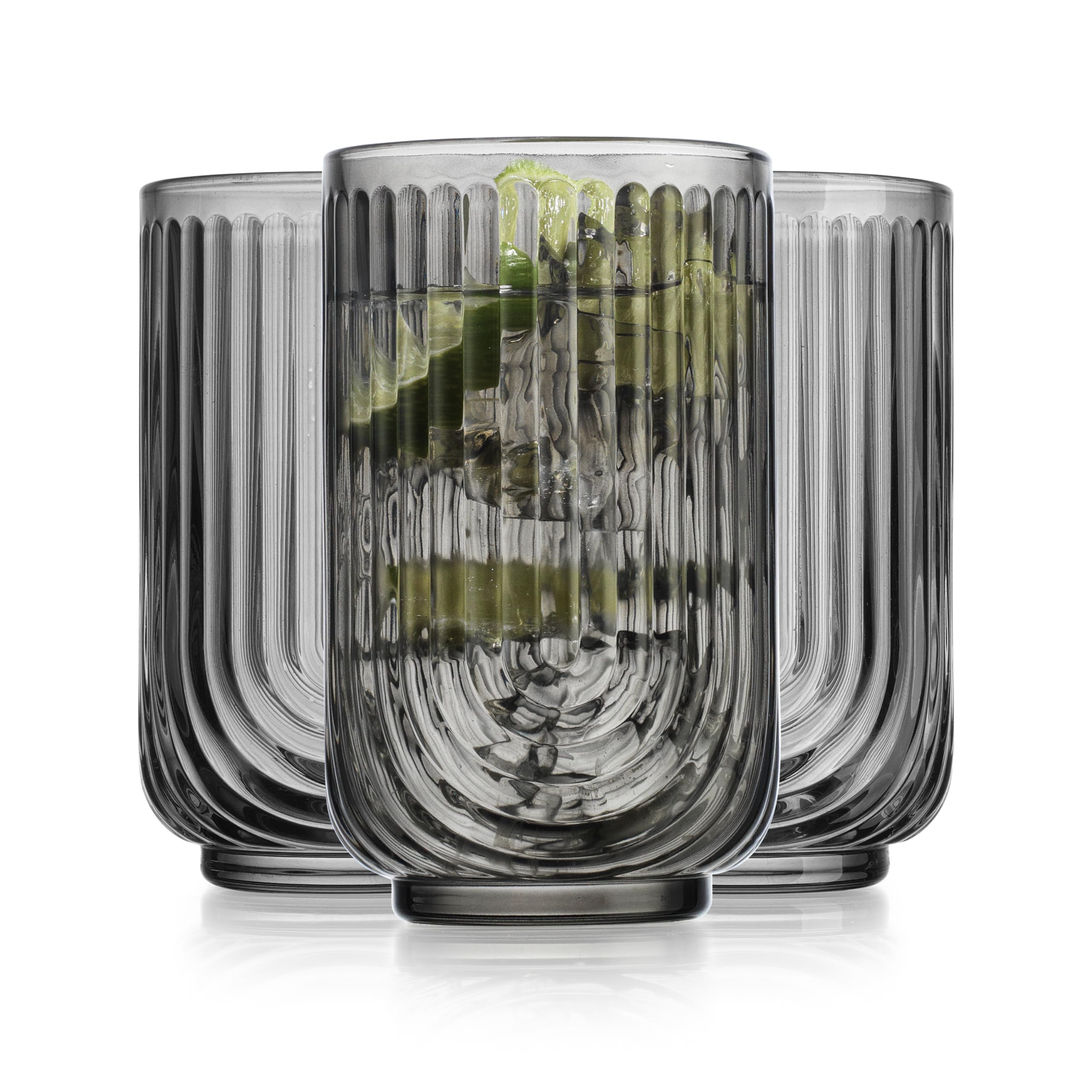 Glaver's Vintage Glassware Art Deco Glasse Ribbed Drinking Glasses U-Shape Arch Design Colored Cocktail Kitchen Tumblers Everyday Dinner Decorative Party (): Smoke S/4 17oz
