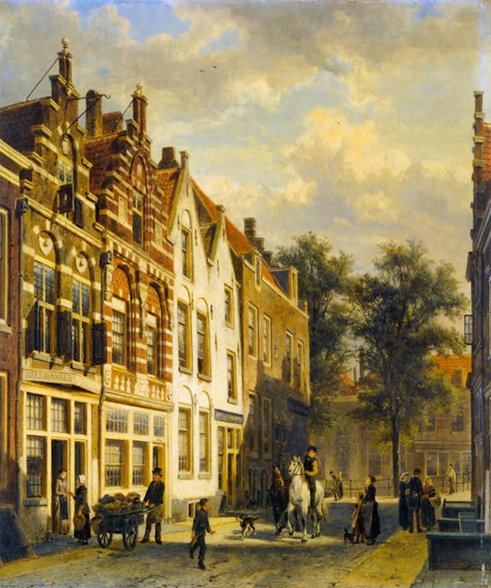 ARTXLXXBN Famous Art Print Poster Vintage Wall Art Figures in the Sunlit Streets of a Dutch Town by Cornelis Springer Canvas Art Poster for Home Decor 60x90cm