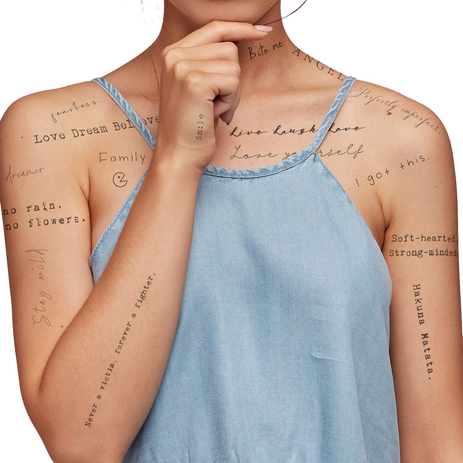 Everjoy Realistic Waterproof Inspirational Quotes and Words Temporary Tattoos - 20 Pcs Tattoos for Women and Men