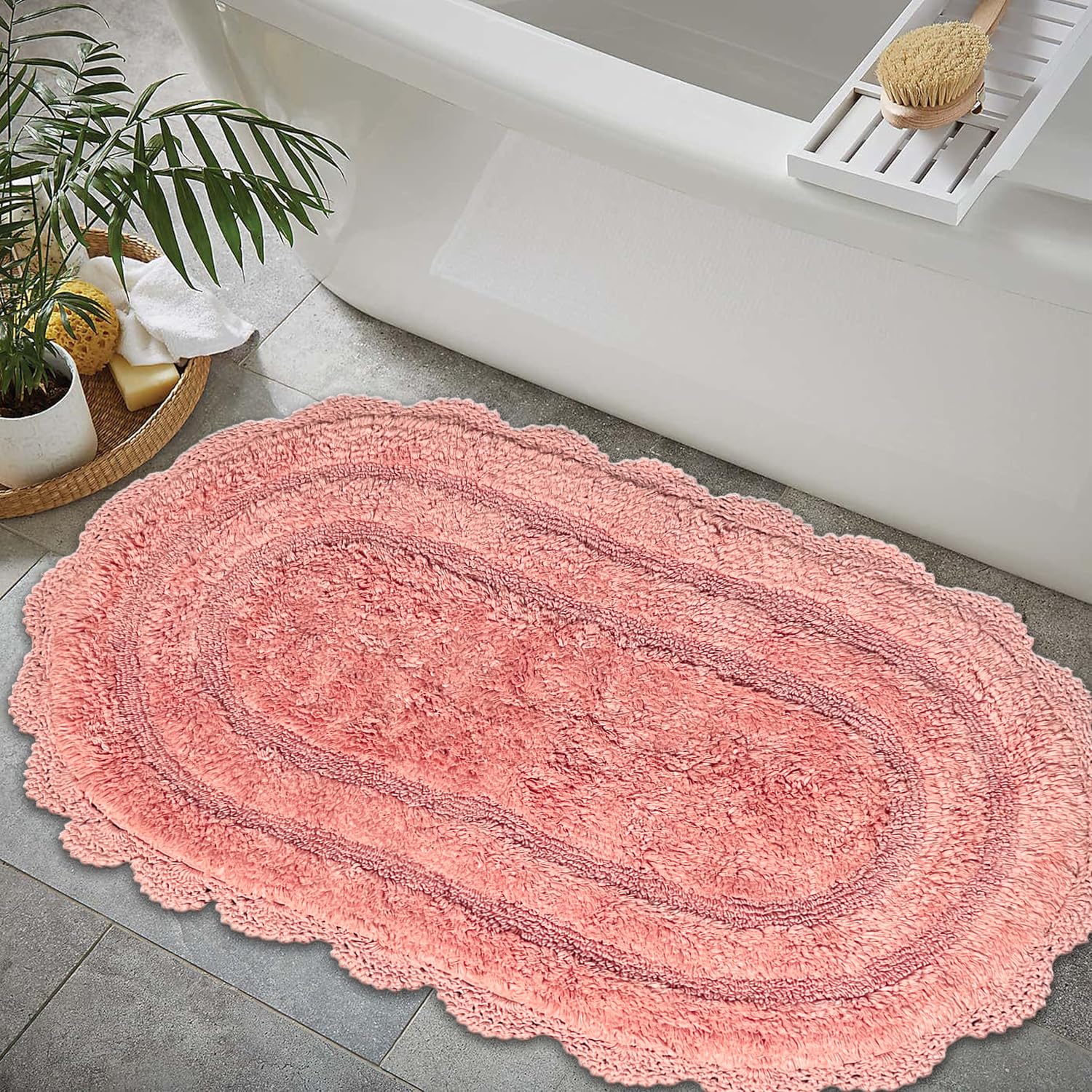 Amazon.com: Chardin home Blush Pink Crochet Bathrug, 100% Cotton