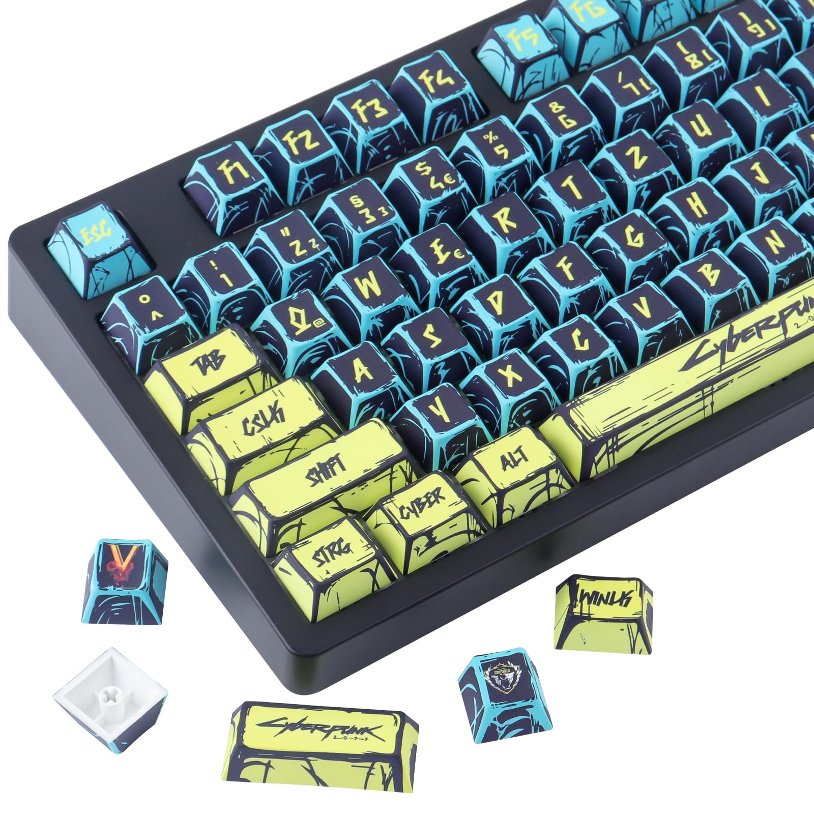 PBT ISO Keycaps 142 Keys Japanese Manga Keycaps, Minimalist Style Cherry Profile Dye Sub Custom Keycap for Cherry MX Switch German QWERTZ Layout Mechanical Keyboards
