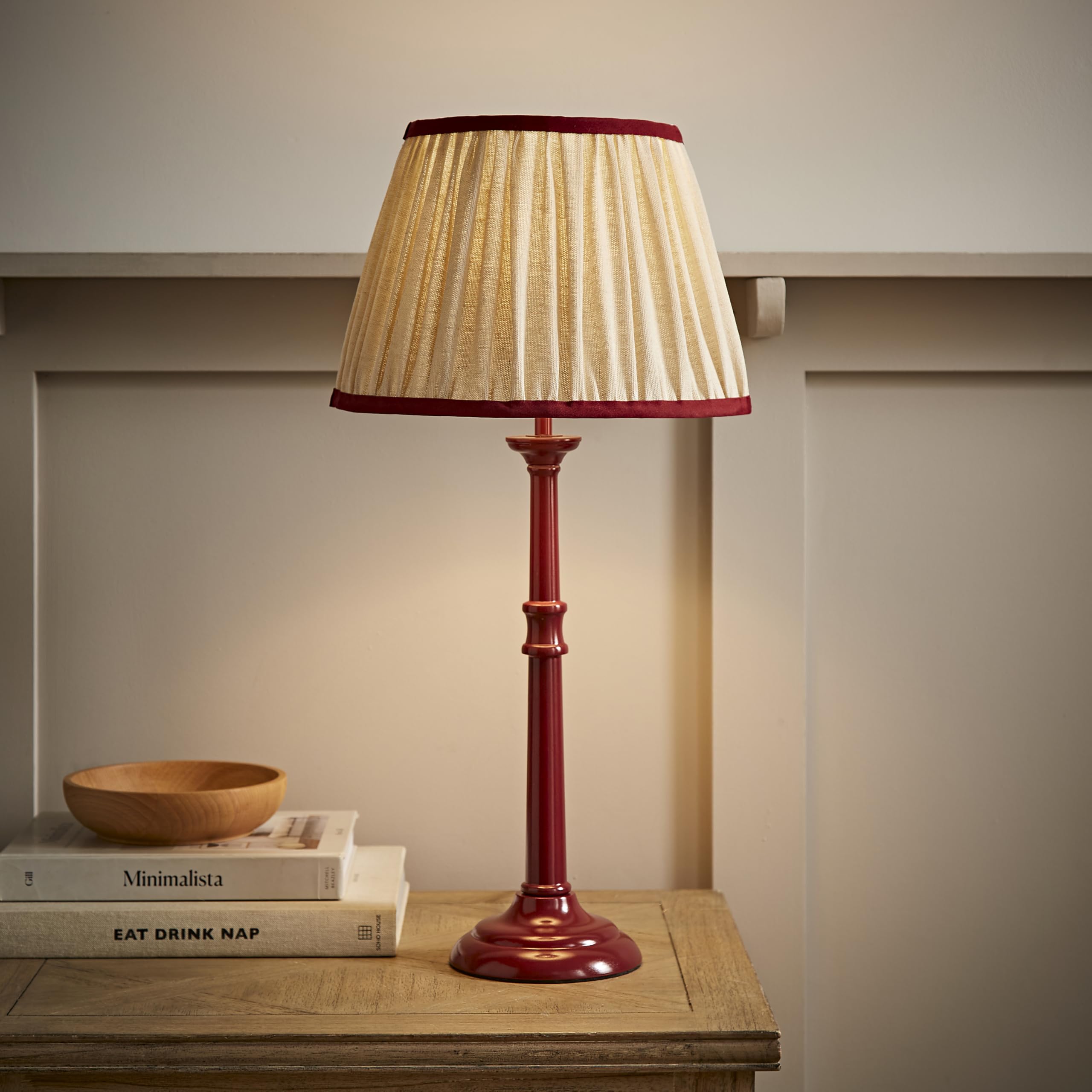 ValueLights | Clara Burgundy Candlestick Table Lamp with Linen Pleated Shade | Table Lamps, Home DΓ©cor & Improvement Essential
