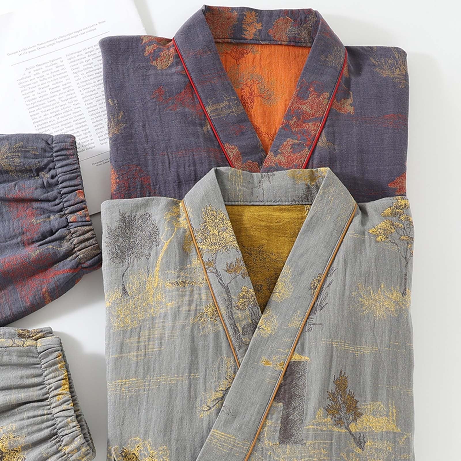 Vestaglia da donna, kimono giapponese, da uomo, con motivo a onde, kimono, pigiama con scollo a V, set di cappotti da sauna in cotone