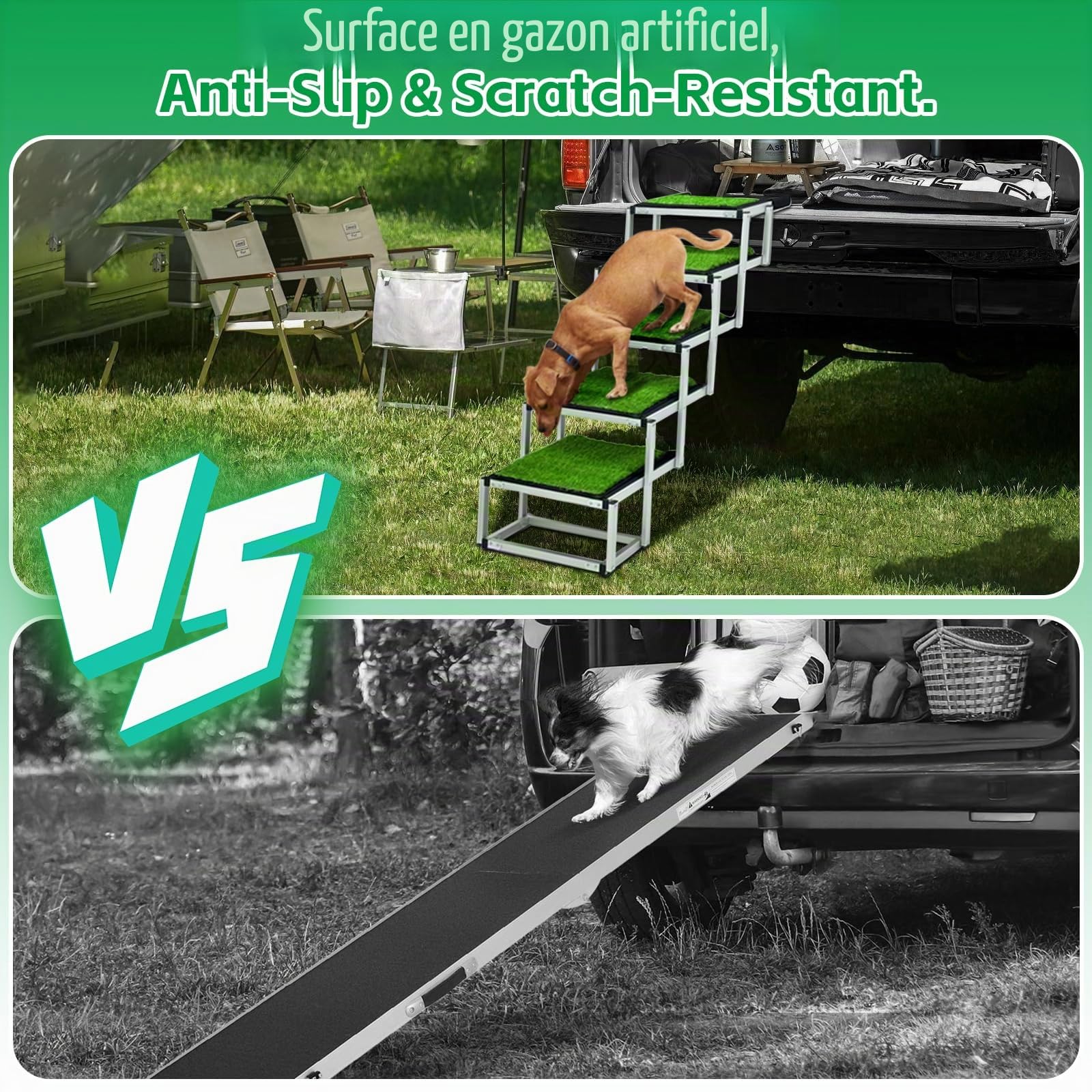 Rampe Pliable pour Chiens, Escalier en Aluminium Antidérapant pour Grands Chiens, Jusqu'à 70 kg