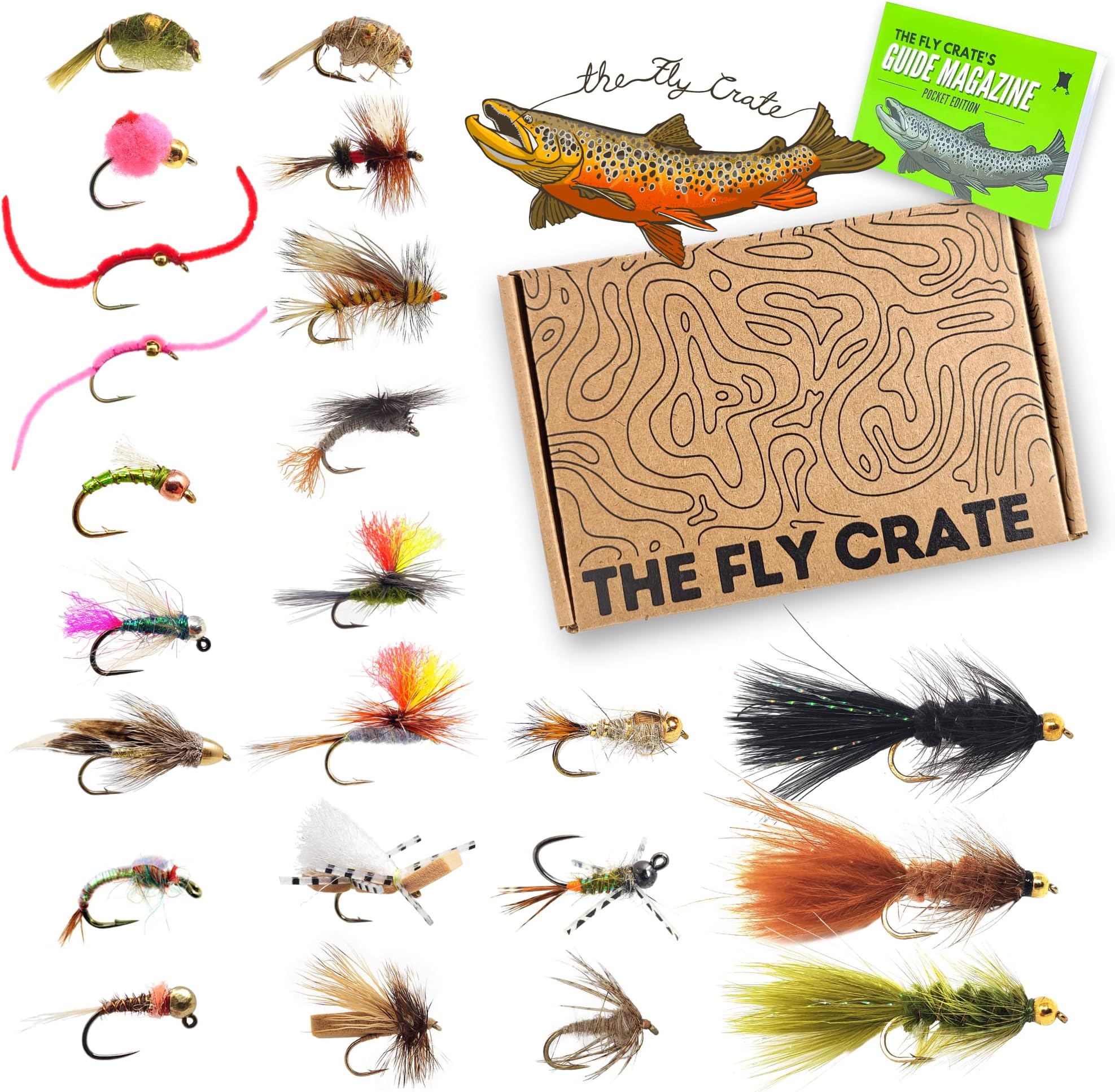 The Fly Crate Fly Fishing Flies Kit | 40 Premium Trout Flies | Dry, Nymph, Wet, Streamers, Wooly Bugger Assortment