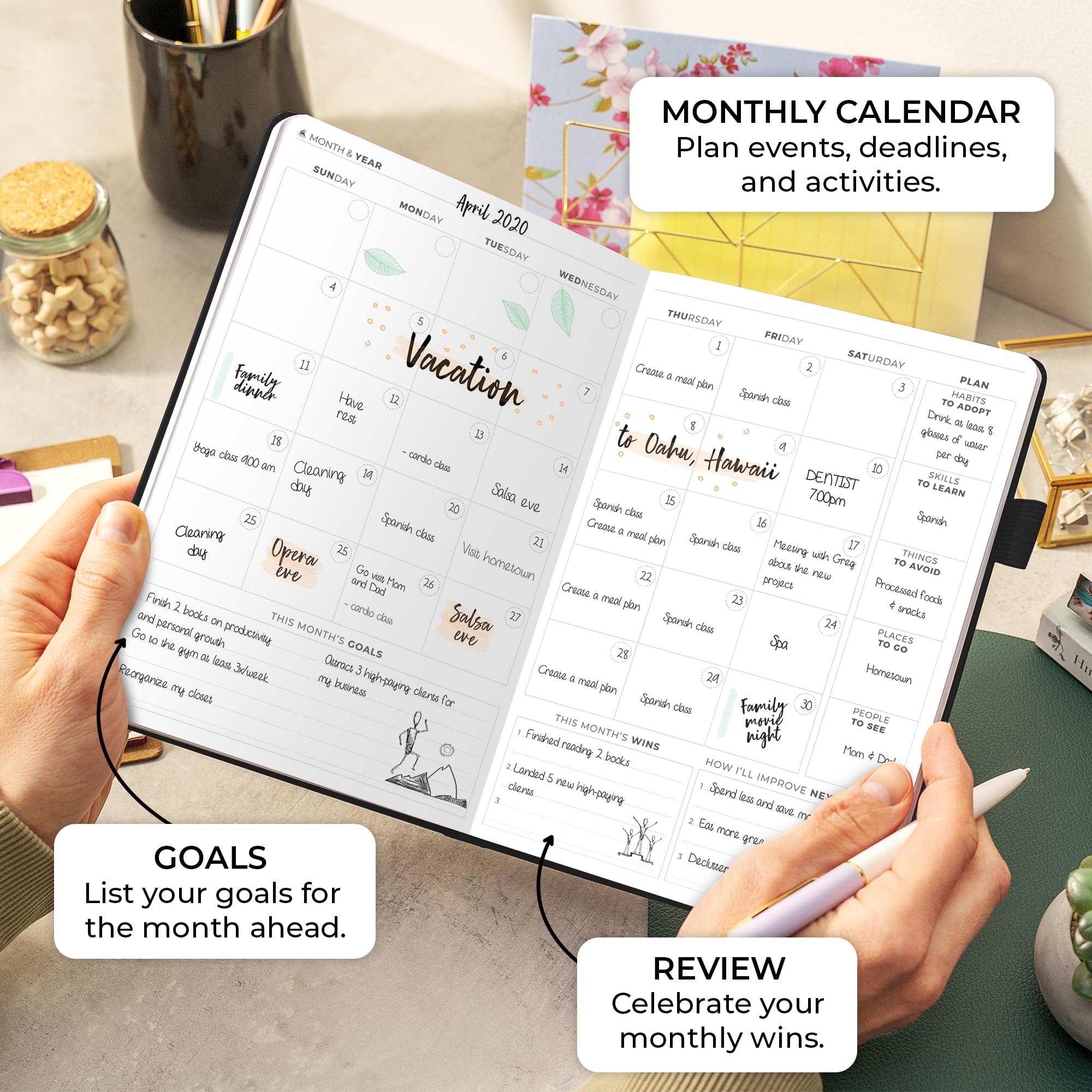 Clever Fox Planner Daily Premium – Agenda giornaliera senza data, con orario, organizzatore personale, diario della produttività, 6 mesi (nero)