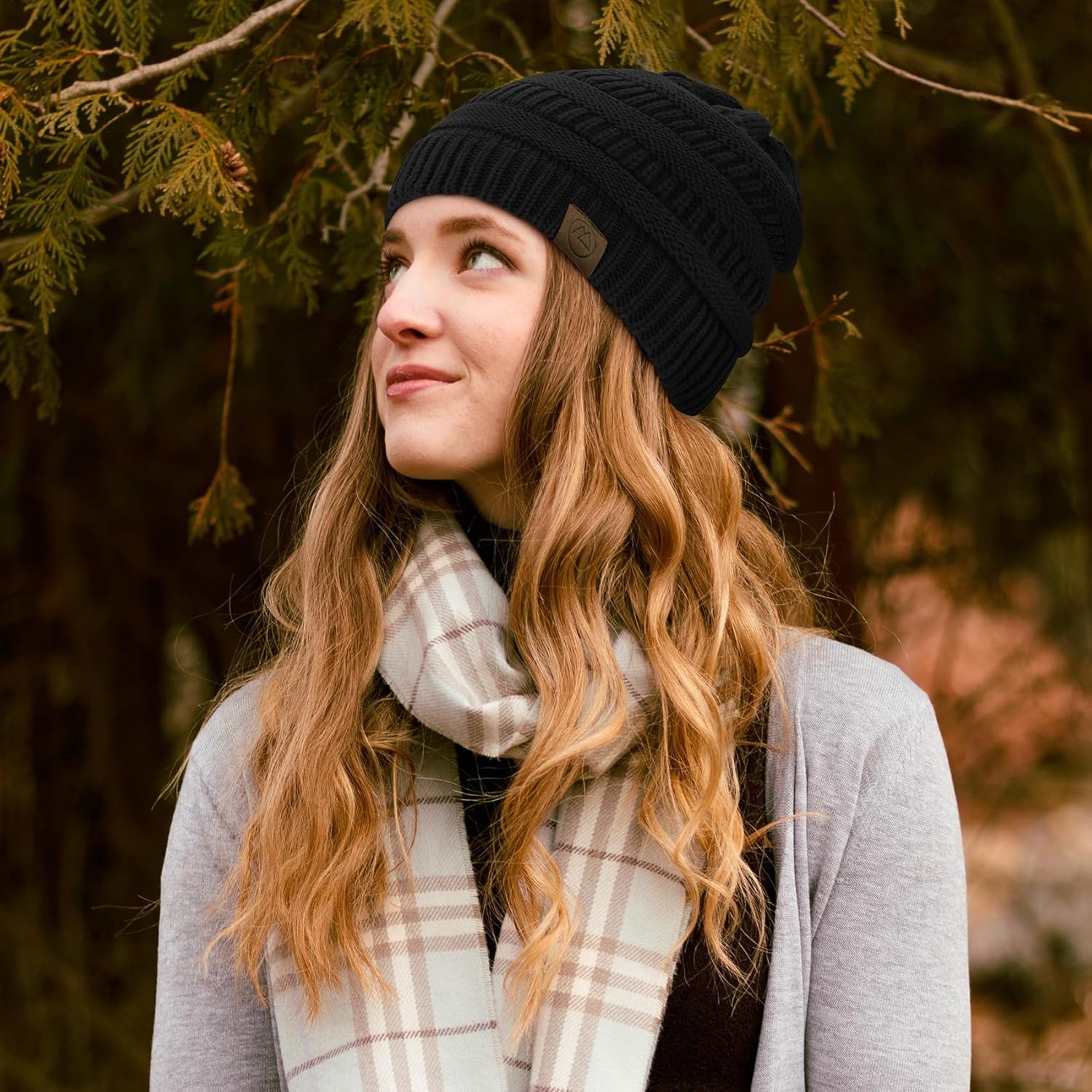 Durio Satin Lined Beanie for Women - Unisex Slouchy Beanie Fashionable Oversized Cable Knit Hat Skull Cap - Image 3