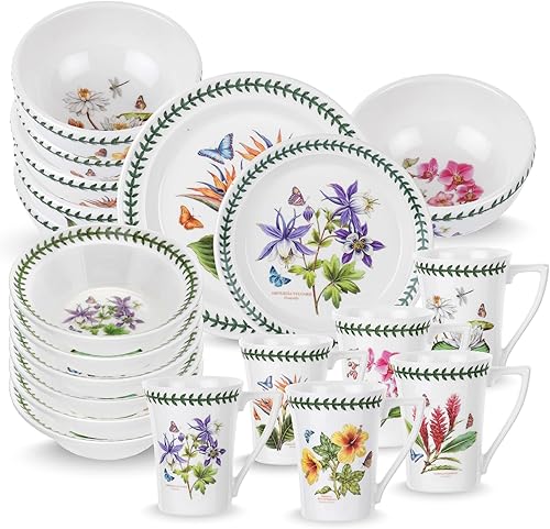 Portmeirion Exotic Botanic Garden - Juego de platos de barro de 30 piezas  Juego de vajilla para 6  Juego de platos de barro  Incluye platos llanos, disponible en Yaxa Colombia