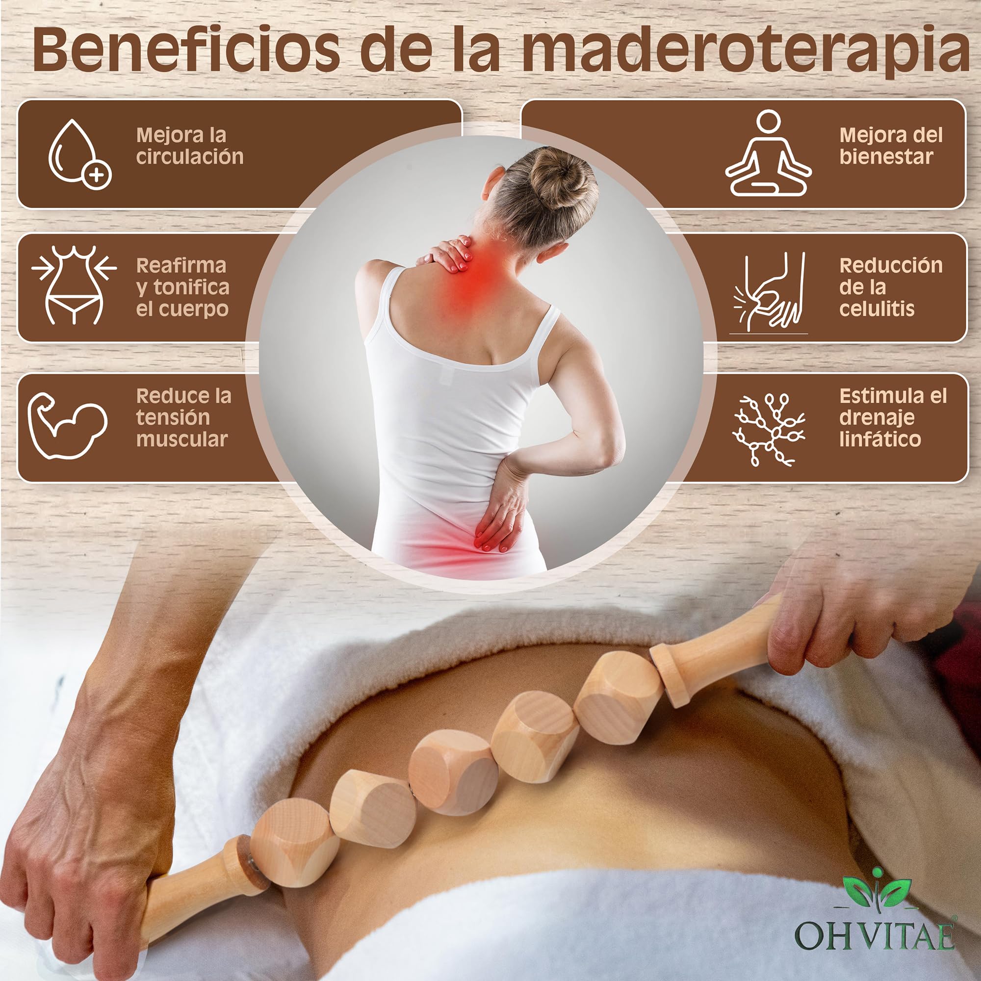 kit maderoterapia corporal profesional con 6 herramientas bolsa de transporte y guía QR. Tratamiento completo de maderoterapia corporal celulitis para masaje reductor y tonificación natural