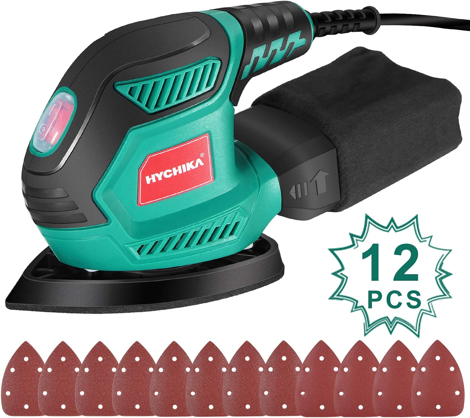 HYCHIKA Detail Sander, 14,000 OPM Compact Electric Snader Tool with 12 Pcs Sandpapers,Efficiency Dust Collection System,Suitable for Tight Spaces Sanding,Polishing,Removing Paint in Home Decoration