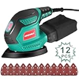 HYCHIKA Detail Sander, 14,000 OPM Compact Electric Sander Tool with 12 Pcs Sandpapers,Efficiency Dust Collection System,Suitable for Tight Spaces Sanding,Polishing,Removing Paint in Home Decoration