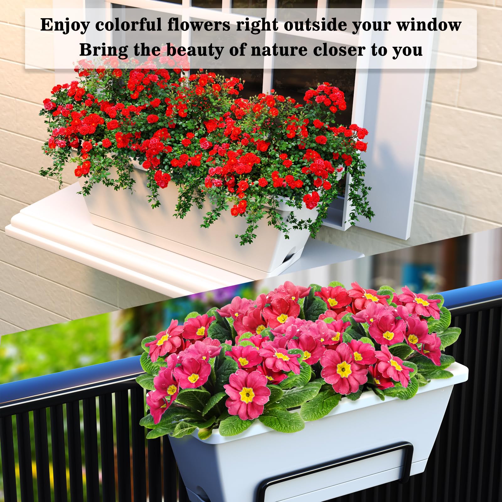 Rectangle Window Boxes Planters 16 Pcs, 17 Inches Long Window Sill Box Outdoor