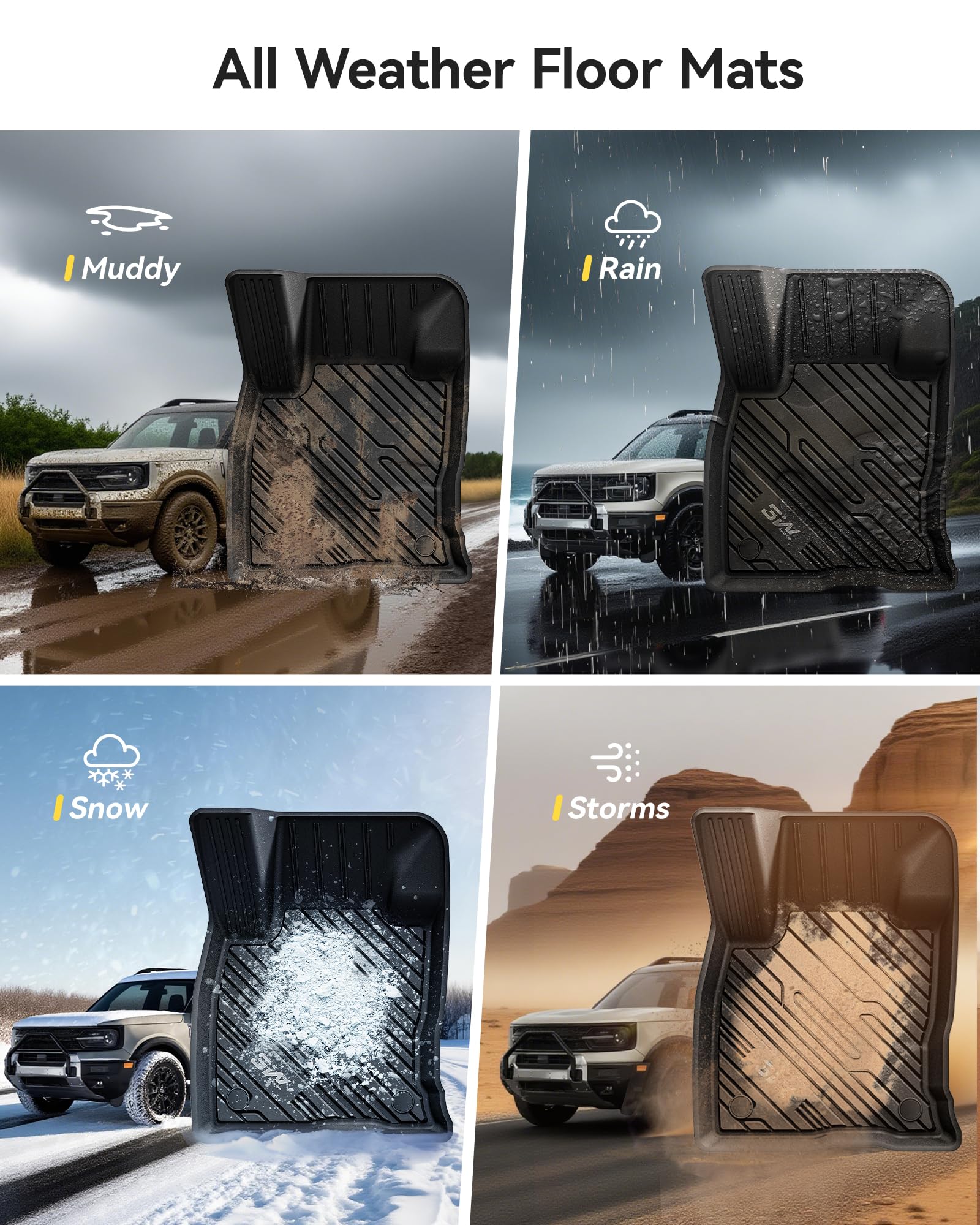 3W Floor Mats Fit for Ford Bronco Sport 2021 2022 2023 2024 2025 All Weather TPE Car Accessories — view 7