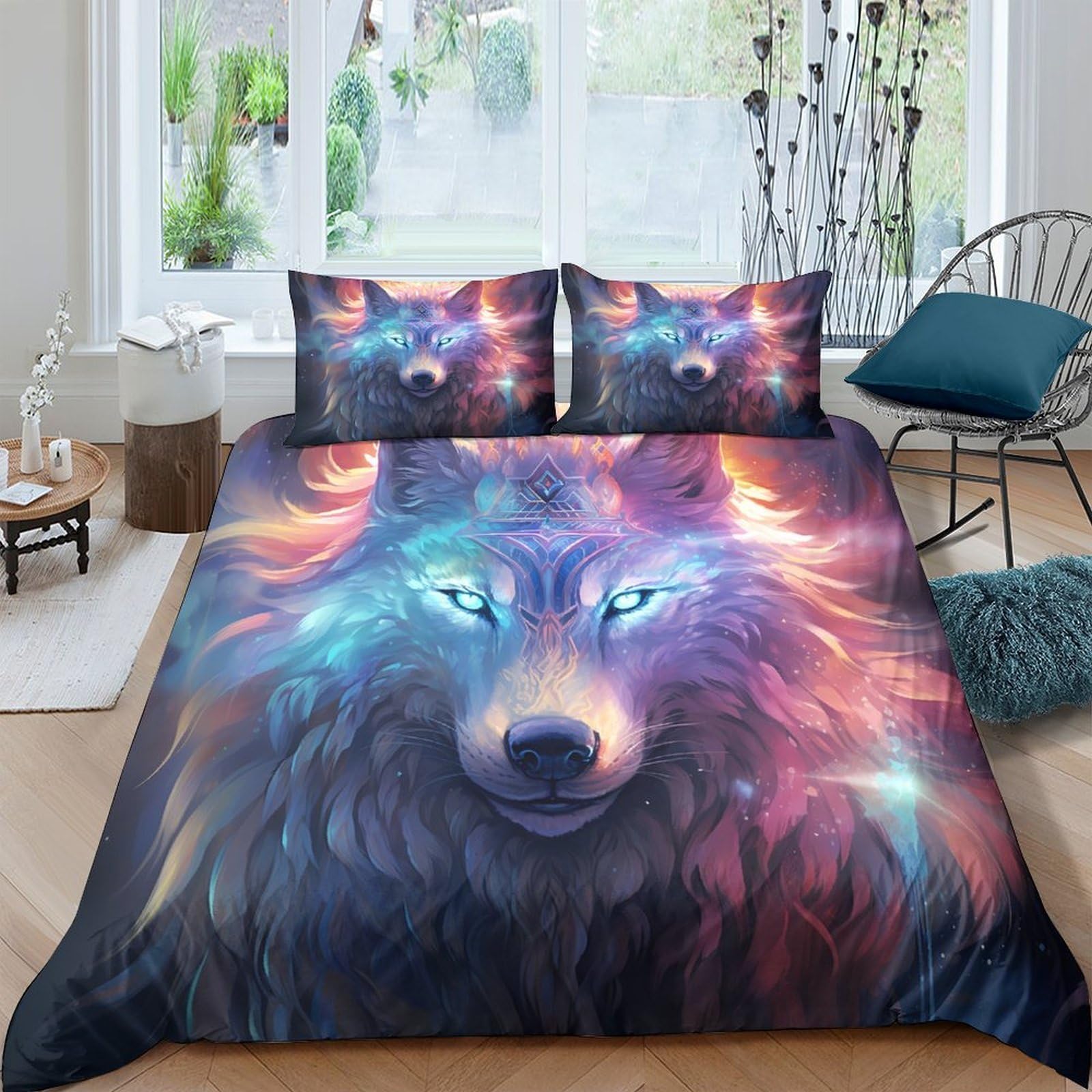 Ctjqhvkz Style-9 3D Printed Wolf Aurora Fitted Sheet Microfiber Soft Anti-Slip Bed Cover For Bedroom Dorm Decorative Mattress Protector Single（135X200cm）