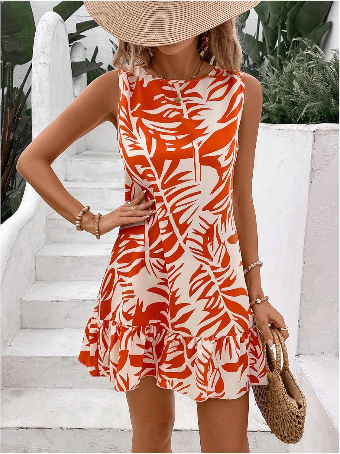 SOLY HUX Women's Boho Knot Back Sleeveless Swing Shift Dress Flounce Ruffle Hem Summer Dresses - Image 6