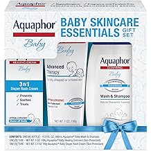 Aquaphor Baby Skin Care Essentials Gift Set with Baby Wash and Shampoo (16.9 Fl Oz) + Healing Ointment for Chapped Skin and Drool Rash (7Oz) + Diaper Rash Cream (3.5Oz), Hypoallergenic