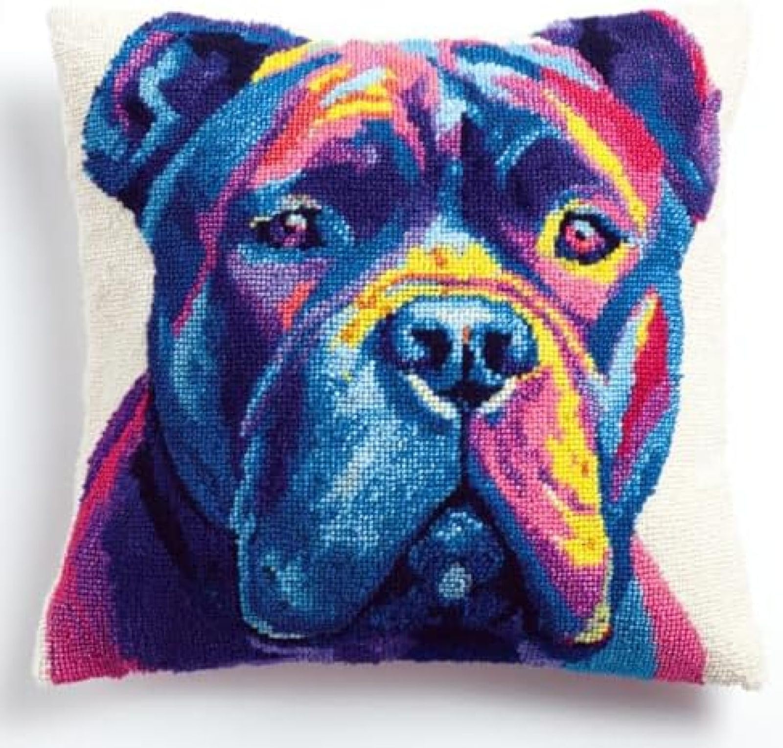 kitphoenix Latch Hook Kit for Adults Beginners,Cane Corso Dog Cute Portrait,DIY Cushion Cover Craft Kit,Pre-Printed Rug Making Embroidery Crochet Kit with Yarn & Hook,43x43 cm Pillow Cover Making Set