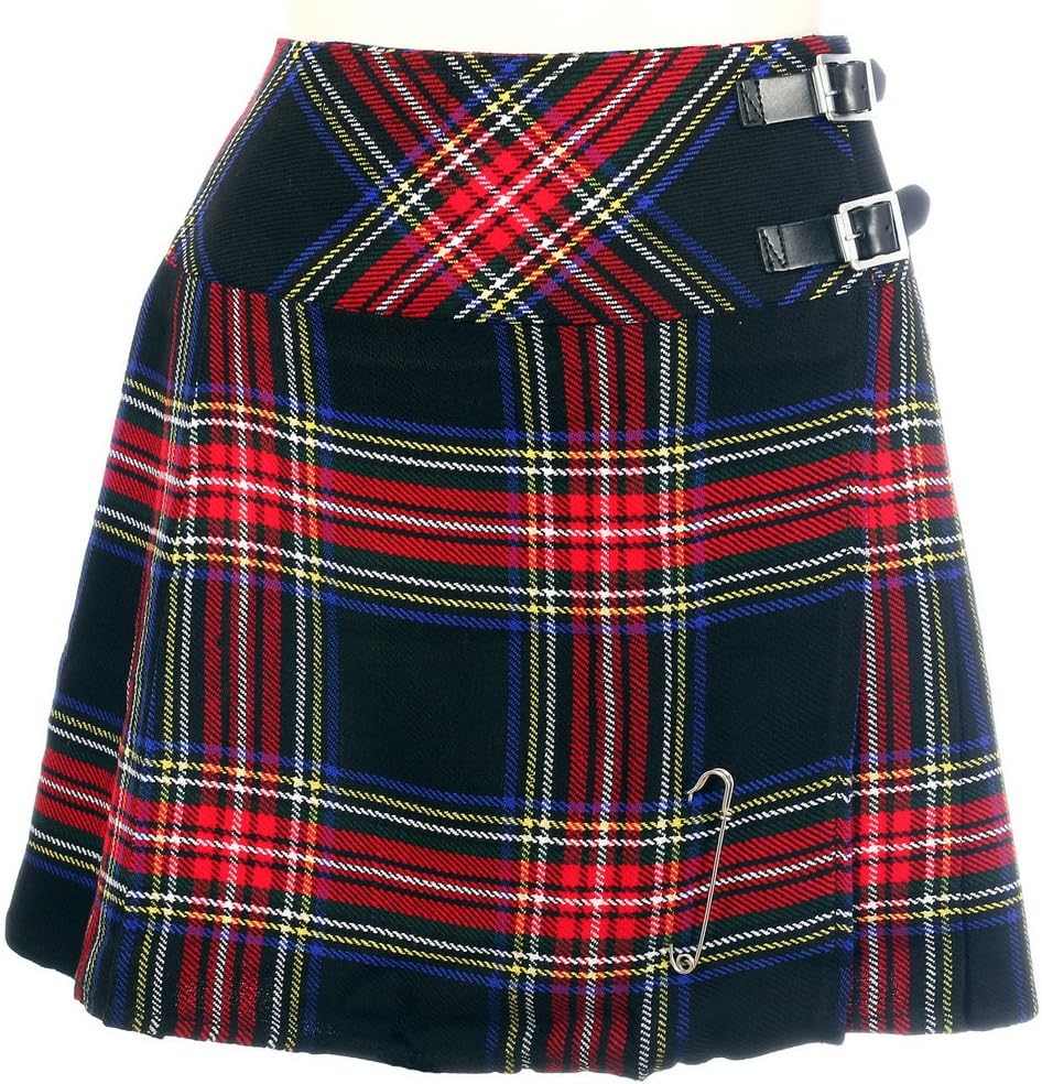 Ladies Tartan Scottish Mini Billie Kilt Mod Skirt Royal Stewart Buckle High Waisted
