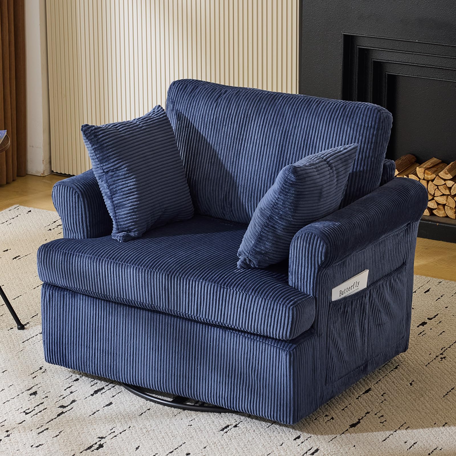 VINGL 39.2" Wide 360° Swivel Accent Armchair with 2 Pillows, Oversized Single Sofa, Chair and a Half with Side Pockets and Wide armrest for Living