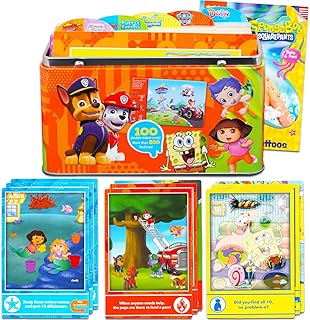 Nickelodeon Look and Find Party Favors - Nick Search and Find Activity Cards Bundle with 100 Cards Featuring Hidden Objects of Spongebob, Paw Patrol, Dora, Bubble Guppies | Nick Jr. Party Supplies
