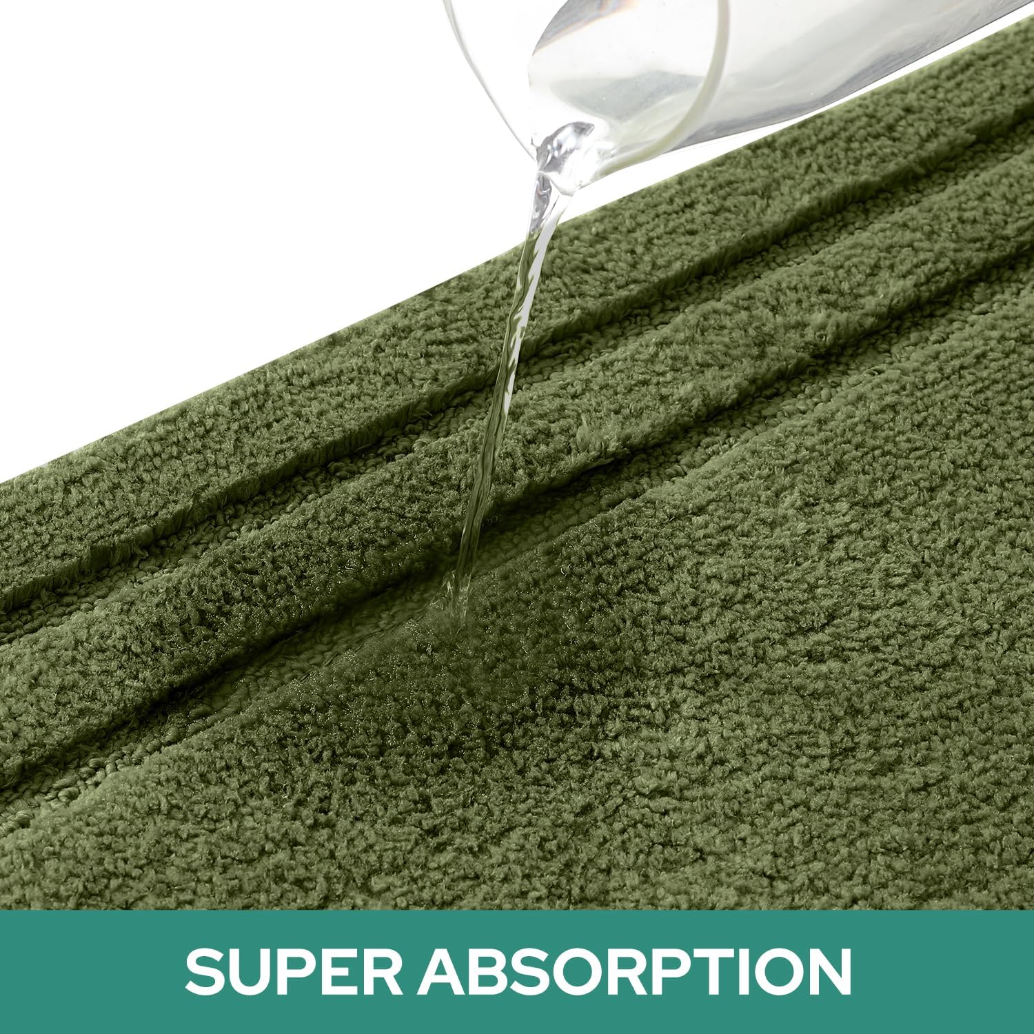 HOMEIDEAS Bathroom Rugs Sets 3 Piece, Super Soft and Absorbent Non Slip Microfiber Toilet Bath Mat with U-Shaped (Sage Green)