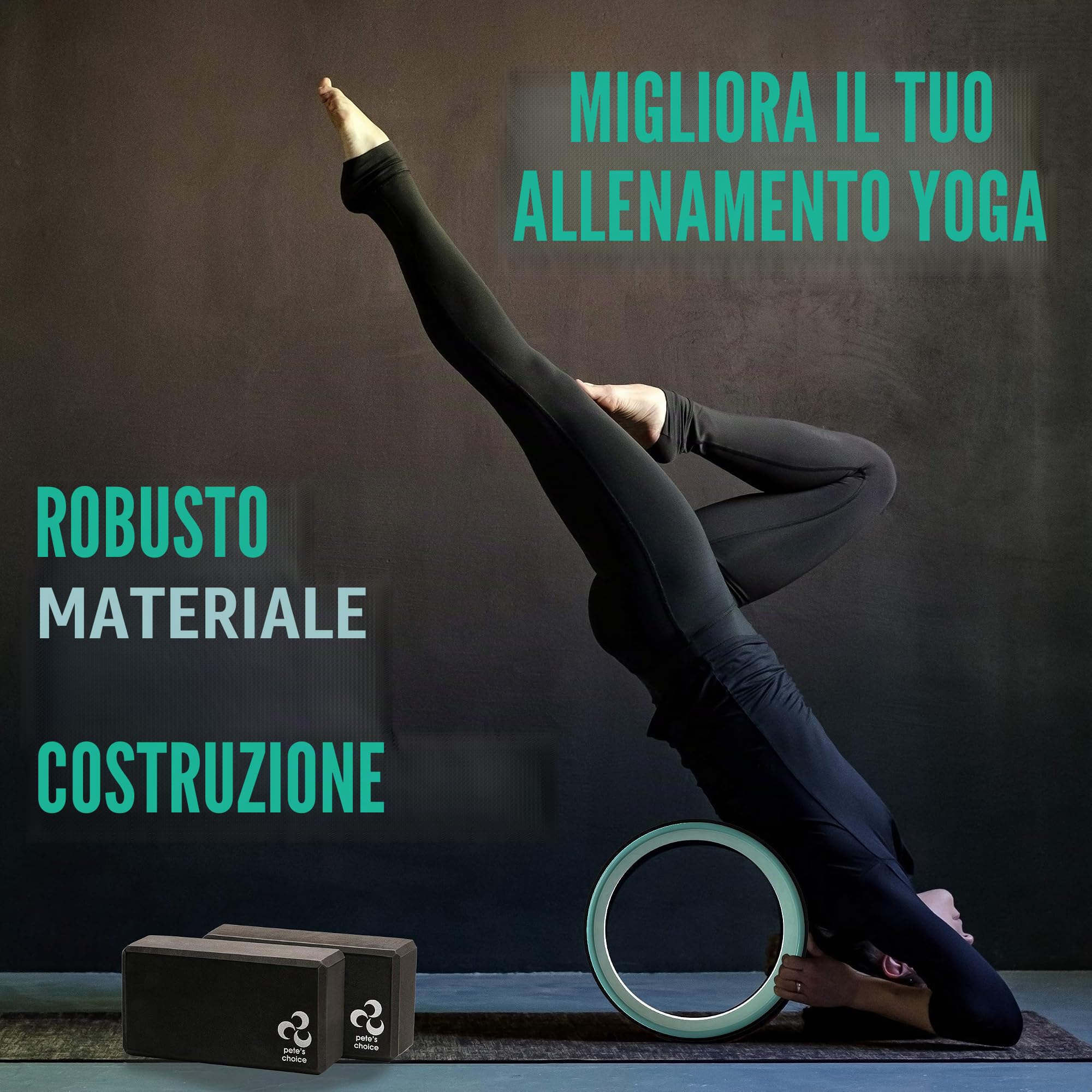 pete's choice Ruote da yoga con cinghia da yoga e guida all'esercizio | Accessori per equilibrio yoga confortevole e durevole | Aumentare la flessibilità | Migliorare la postura