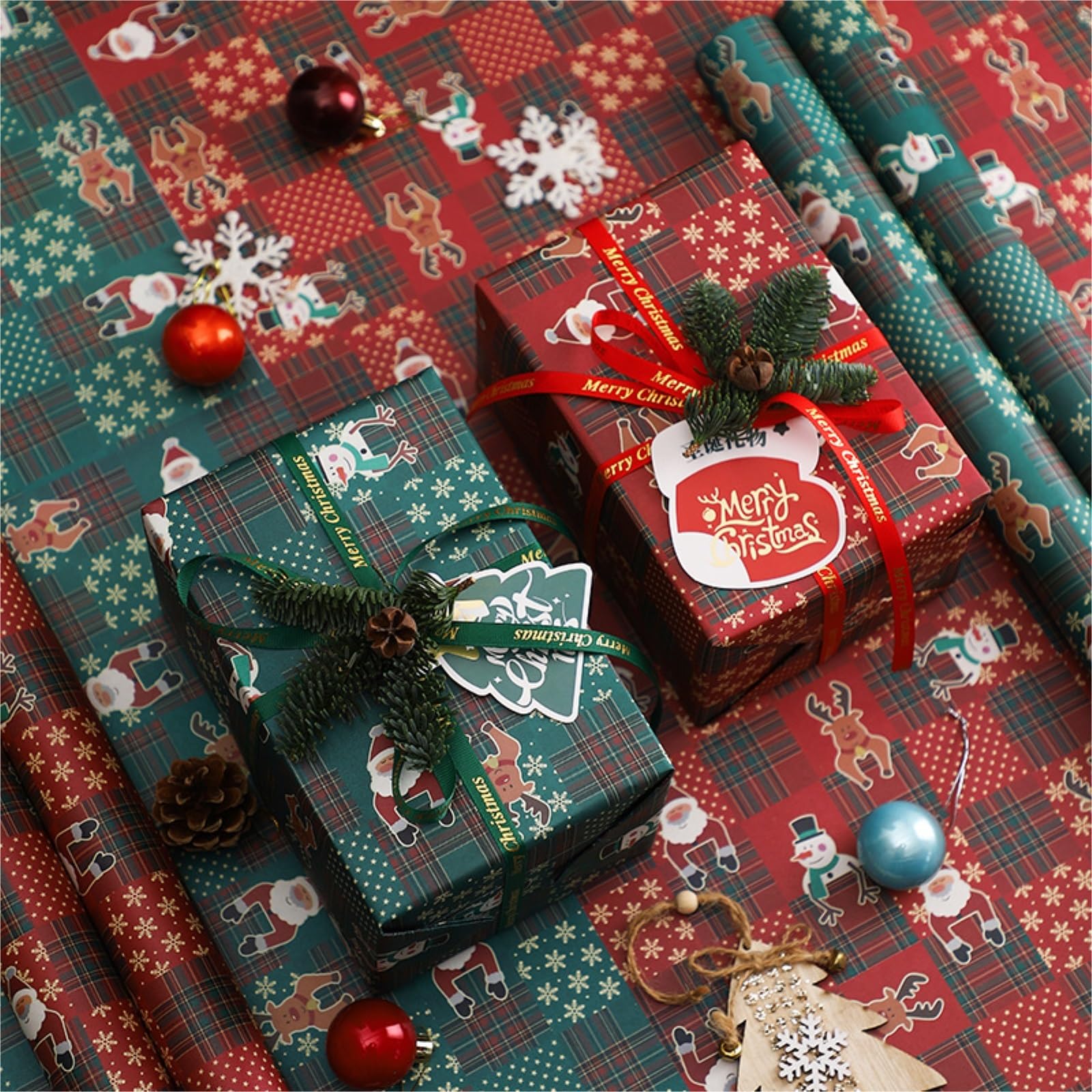 Geschenkpapier 10 Stück Weihnachts-Geschenkpapier, Weihnachtsmann, Schneeflocken, Streifen, Kraftpapier, Blumen-Geschenkpapier Geschenkpapier für Weihnachtsblumenstrauß ( Color : A , Size : 49x49cm )