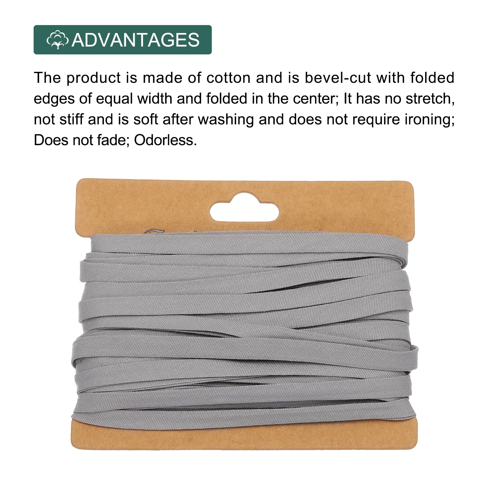 QUARKZMAN Ruban Biais Double Pli Coton 1/4 Pouce - 12 Yards Blanc Gris