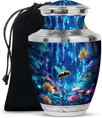 Yatskia Flying Bee at Blossoms Large Funeral Urn for Ashes Adult Mother and Father, Decorative Cremation Urn for Ashes Adult Male, Tasty Large, 10 Inch