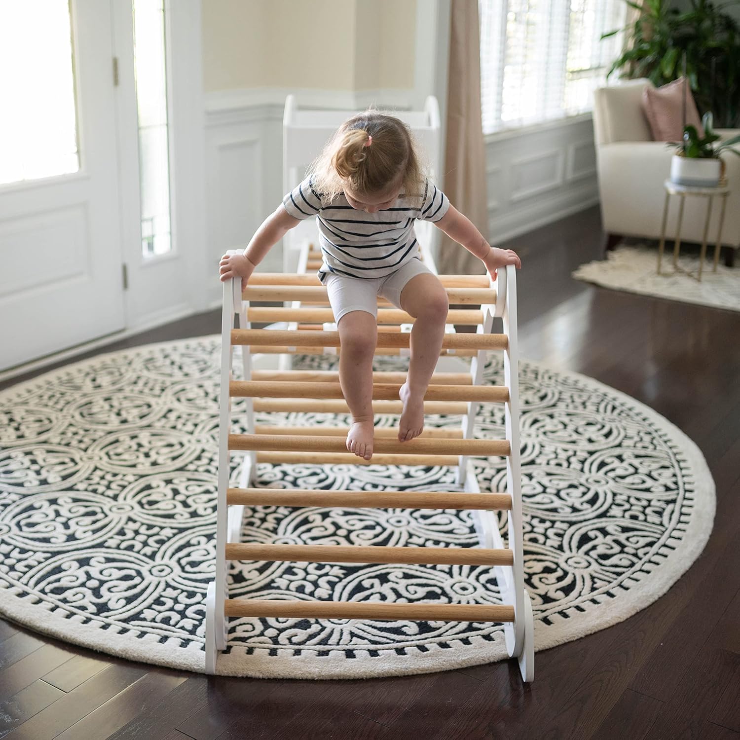 Little Partners Learn 'N Climb Foldable Wooden Climbing Triangle, Wood Climbing Gym for Toddlers, Triangle Climber for Skill-Building and Active Play, White & Natural