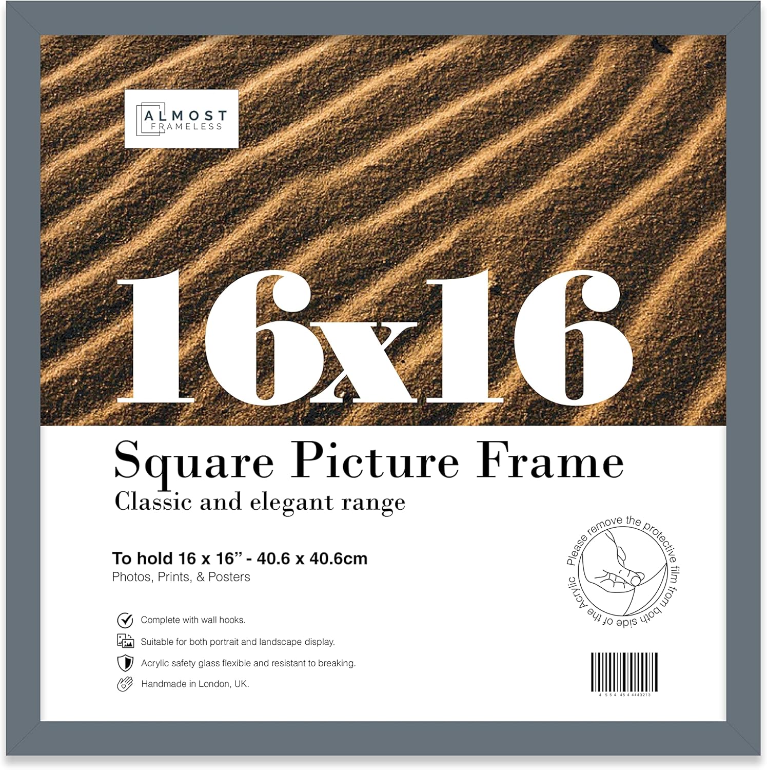 16x16 Inch Grey Square Thin Photo Frame Wall Mountable Thin Picture