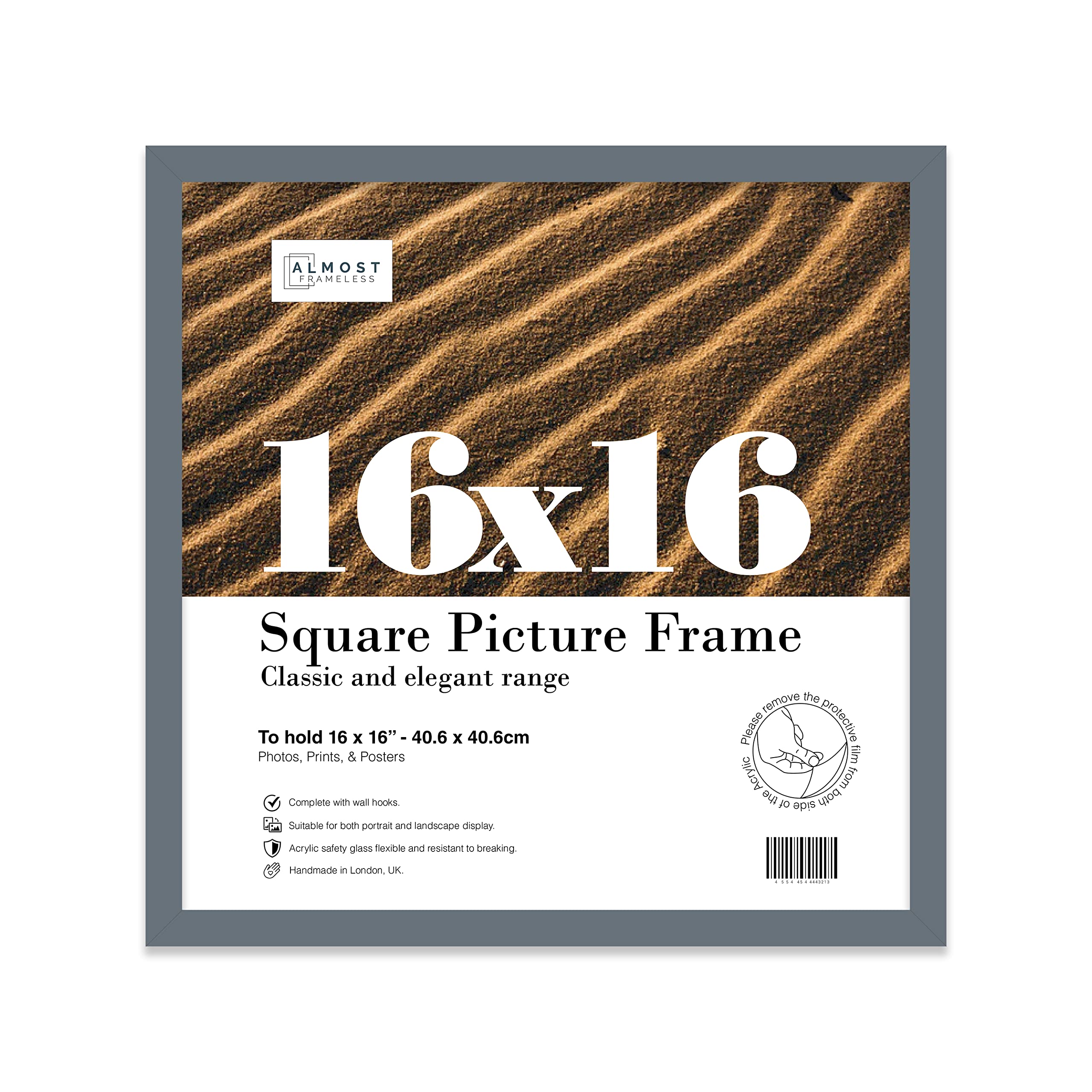 16x16 Inch Grey Square Thin Photo Frame Wall Mountable Thin Picture Frame Standard Square Photograph Size, 16" X 16"(40.6 X 40.6cm)