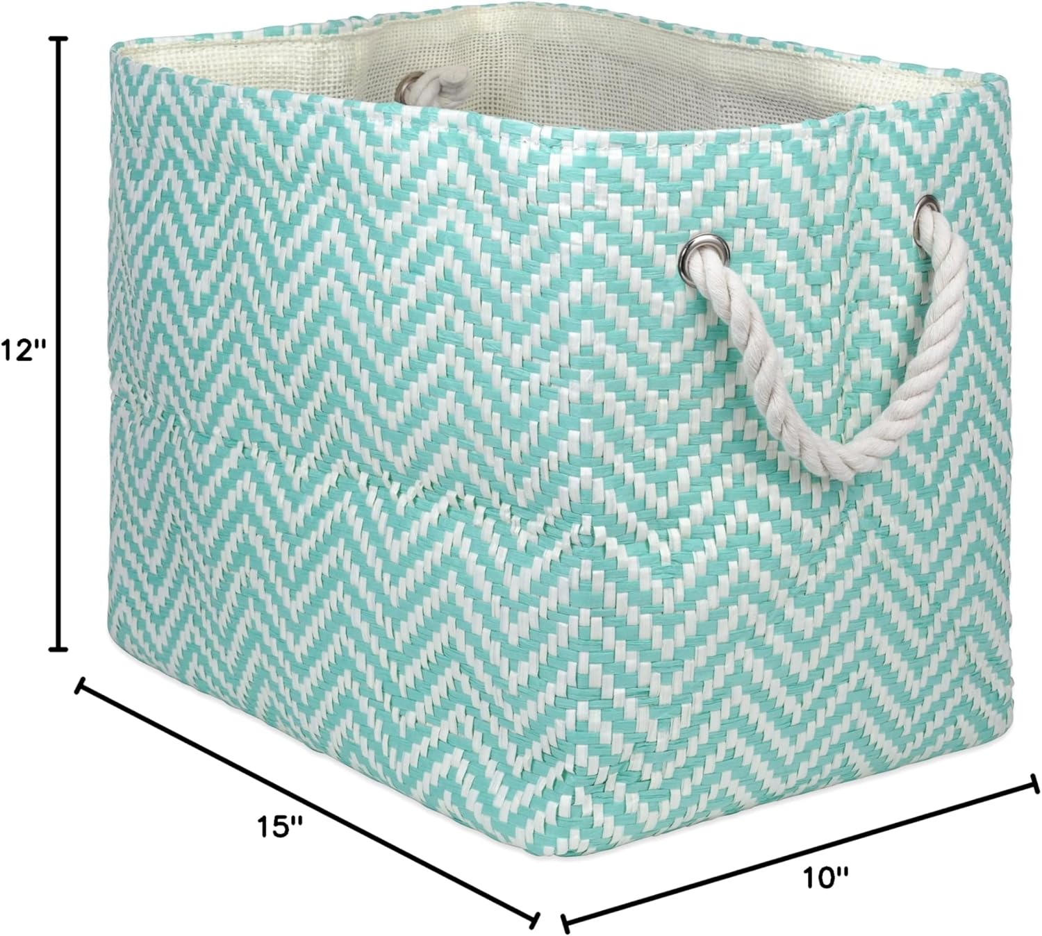 DII Chevron Woven Paper Storage Organizer Bin Laundry Hamper, Organize Clothing, Toys, Pet Supplies, Accessories, Kids & Baby Nursery Basket, Medium Rectangle, Aqua
