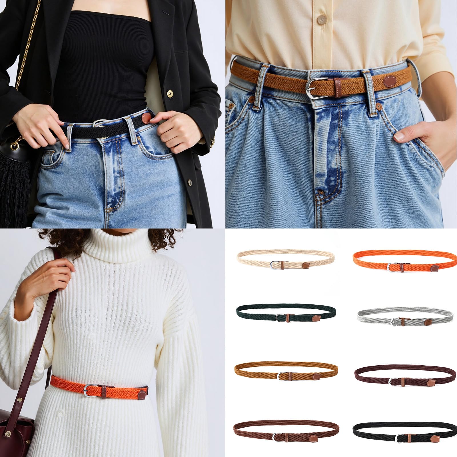 Ceinture élastique tressée extensible pour jeans et pantalons Taille réglable avec boucle sans trou Design décontracté