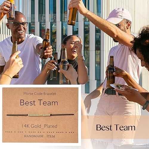 Miniatura 2 de SANNYRA Pulsera ajustable con código morse, mensaje secreto, joyería de moda para mujer, cuentas chapadas en oro de 14 quilates en cordón de seda,
