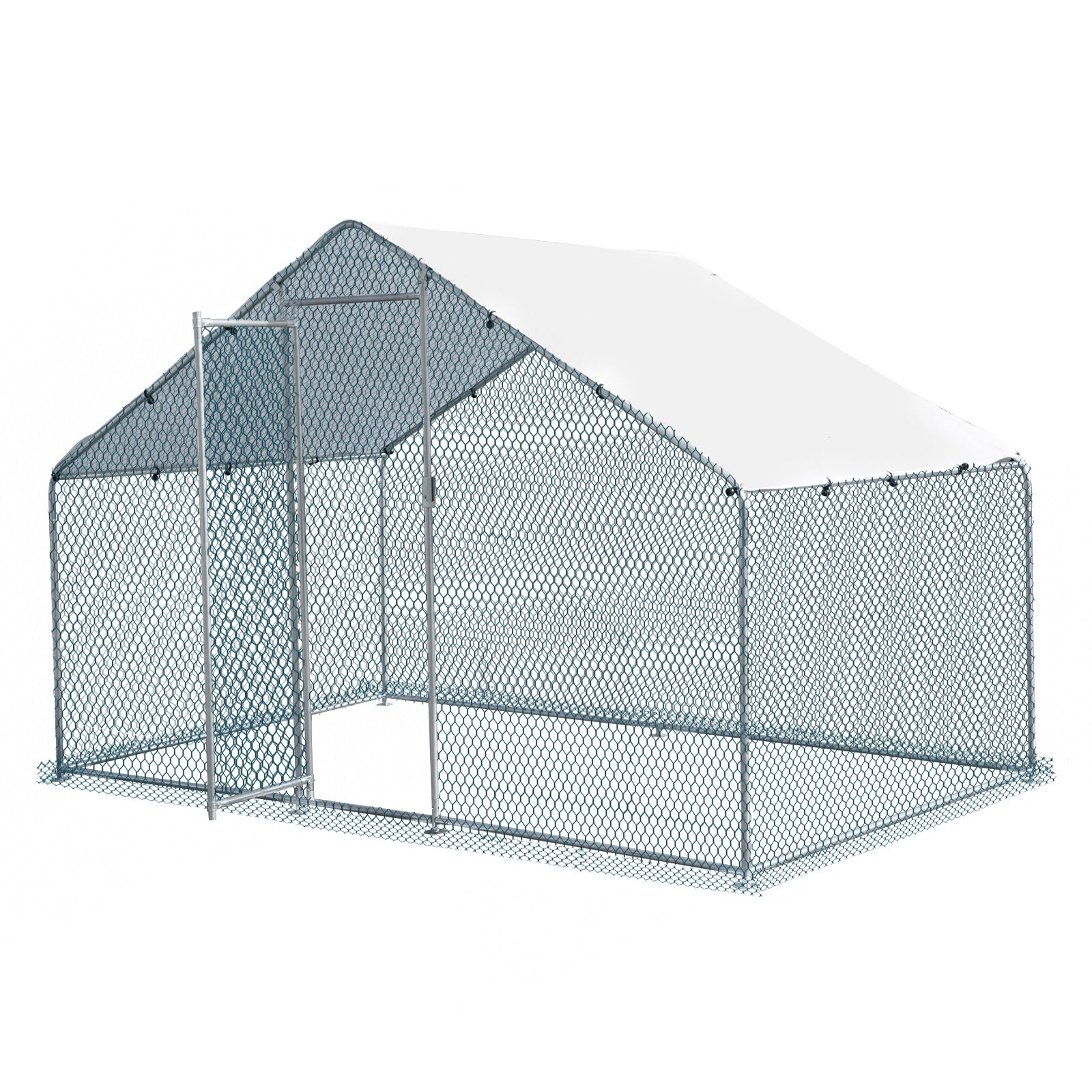 LEADZM Gallinero, 2 x 2 x 2 m, cercado para gallinas, 4 m², gran recinto con polietileno impermeable, de acero galvanizado, techo puntiagudo