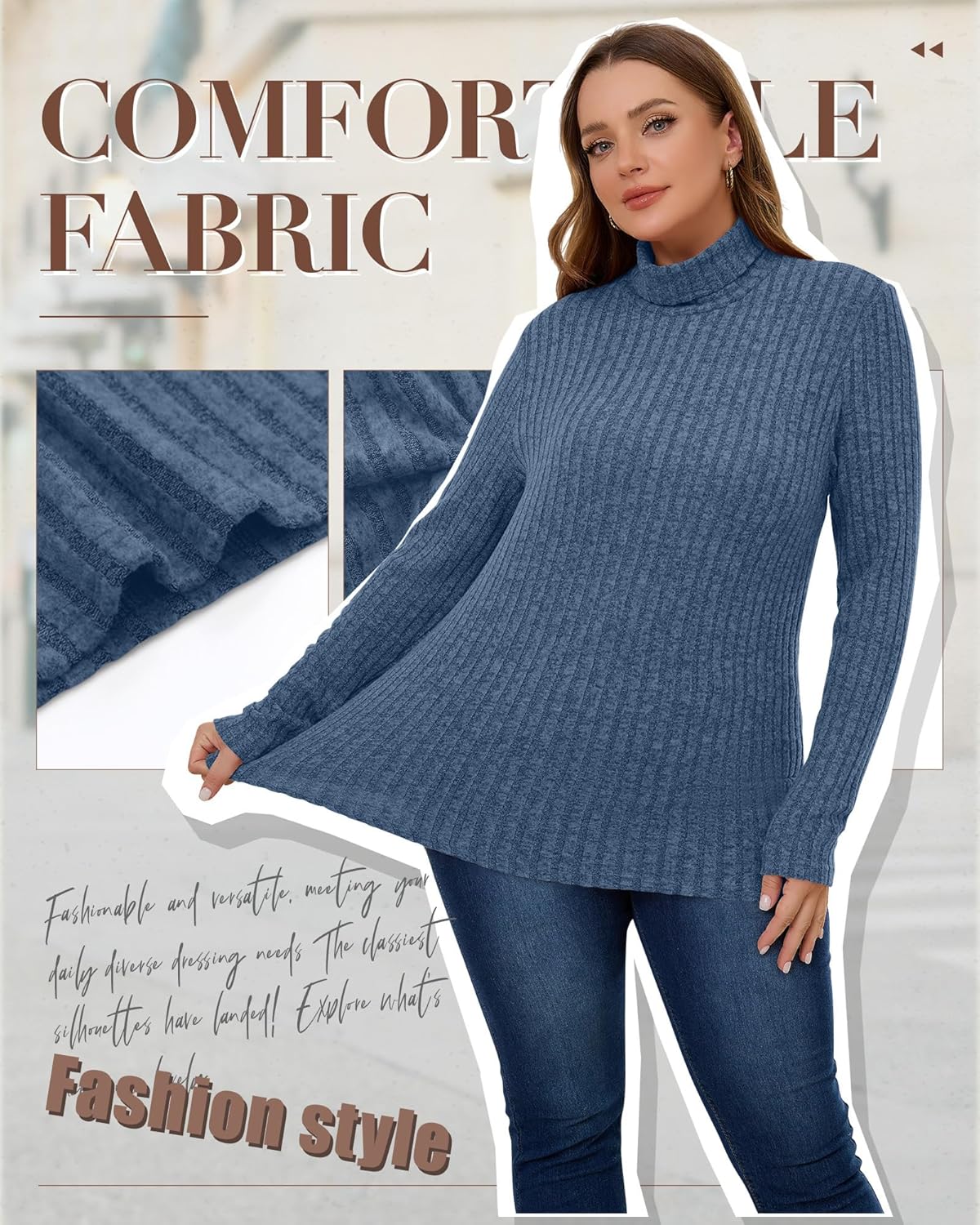 3 Pack Women's Plus Size Turtleneck Lightweight Sweaters Long Sleeve Pullover Tunic Shirts Fall Casual Knit Tops - Image 2