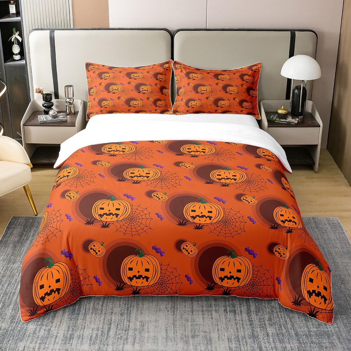 Pojedynczy rozmiar dynia lampion bawełniany zestaw poszewek na kołdrę dla chłopców dziewcząt Halloween zestaw kołdry dla dzieci kobiet mężczyzn pajęczyna kołdra żółta zestaw kołdry zestaw kołdry