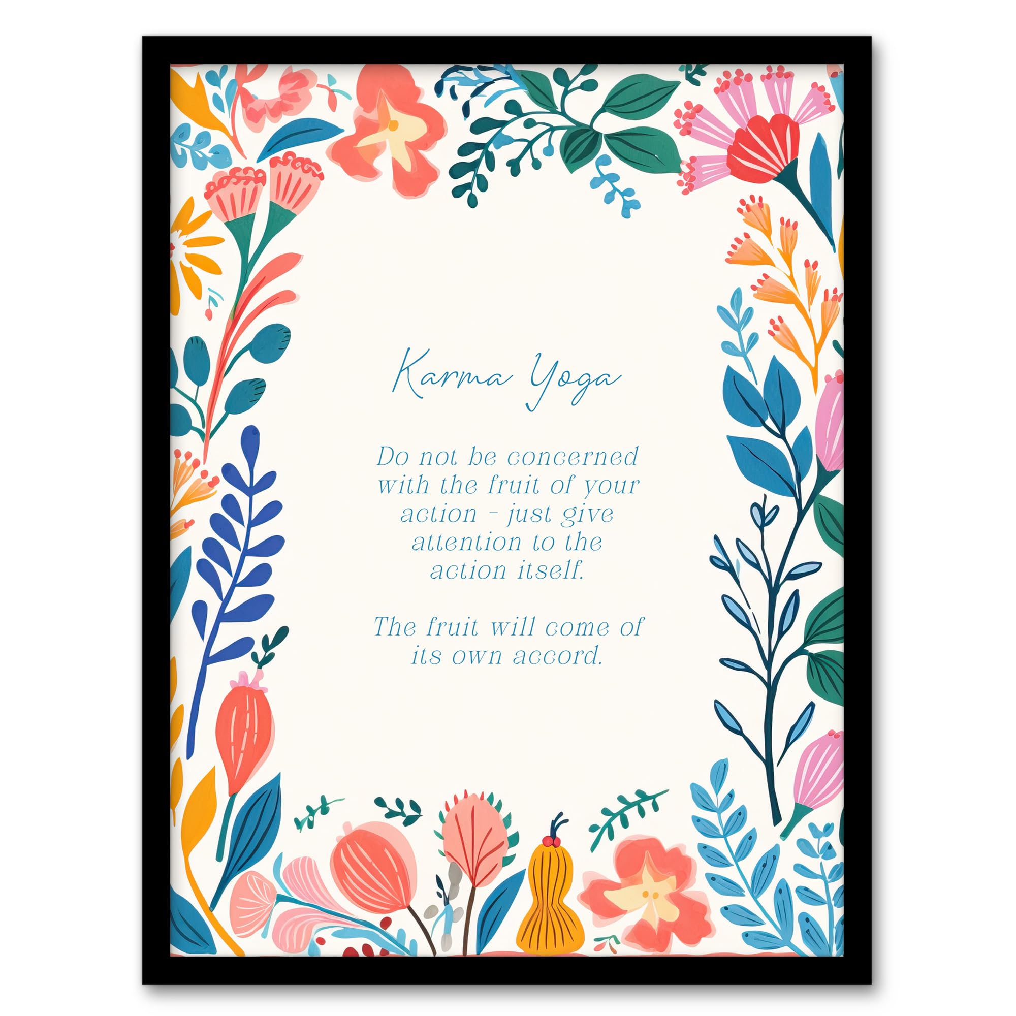 Artery8 Hinduism Karma Yoga Veda Hindu Faith Gods Inspirational Quote Floral Artwork Artwork Framed Wall Art Print 18X24 Inch
