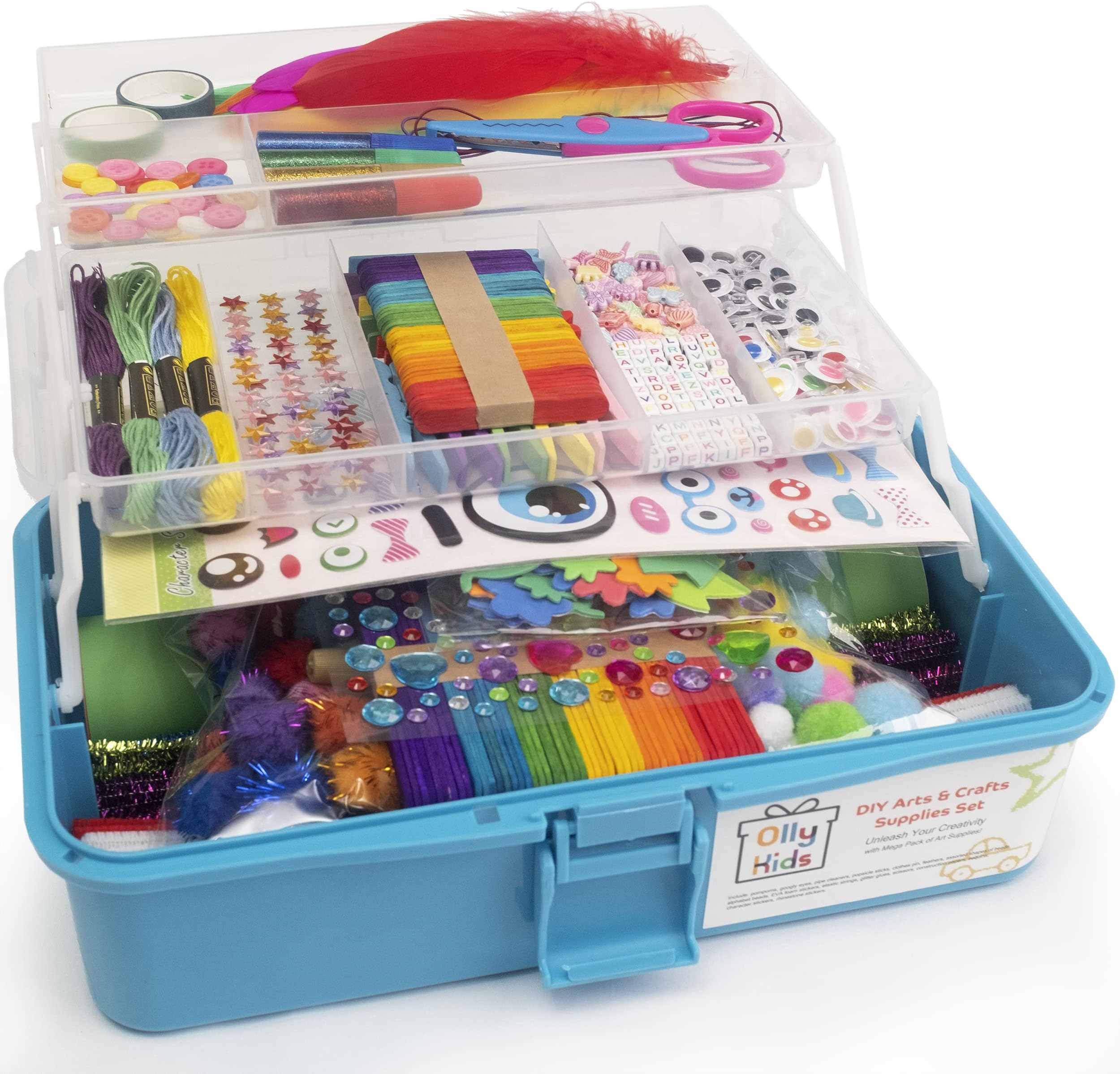Olly Kids Craft Kits Library in a Plastic Craft Box Organizer- Craft and Art Supplies for Kids Ages 4 5 6 7 8 9 10 11 &12 Year Old Boys & Girls