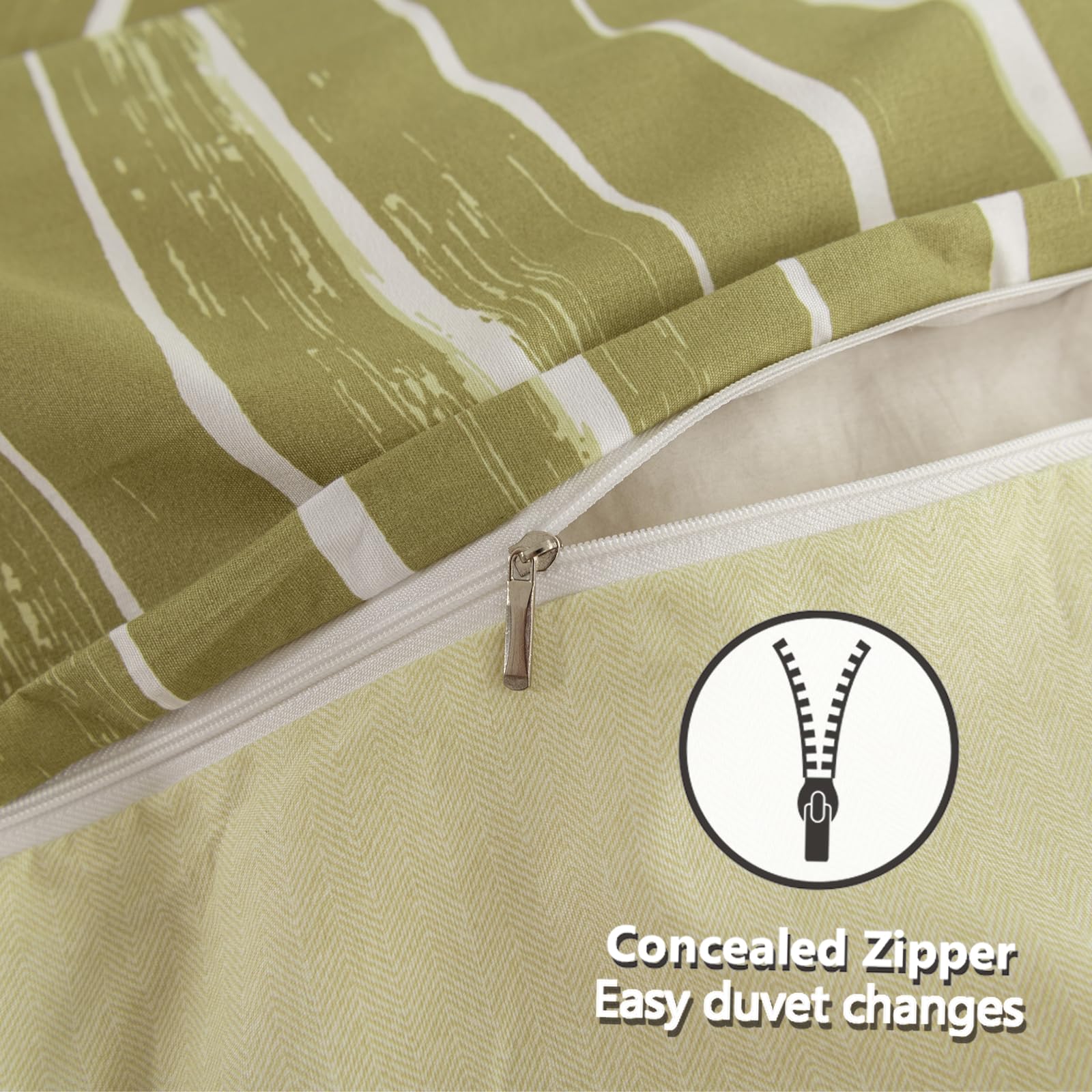 TTCM Double Duvet Set, White and Coffee Stripe Double Duvet Cover Set Soft Microfibre Polyester Bedding Set, 3 Pieces - Image 4