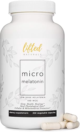 Lifted Naturals Tamaño familiar de micromelatonina - Melatonina para un sueño rápido y mejor, fácil de tragar, 220 cápsulas vegetales con baja dosis