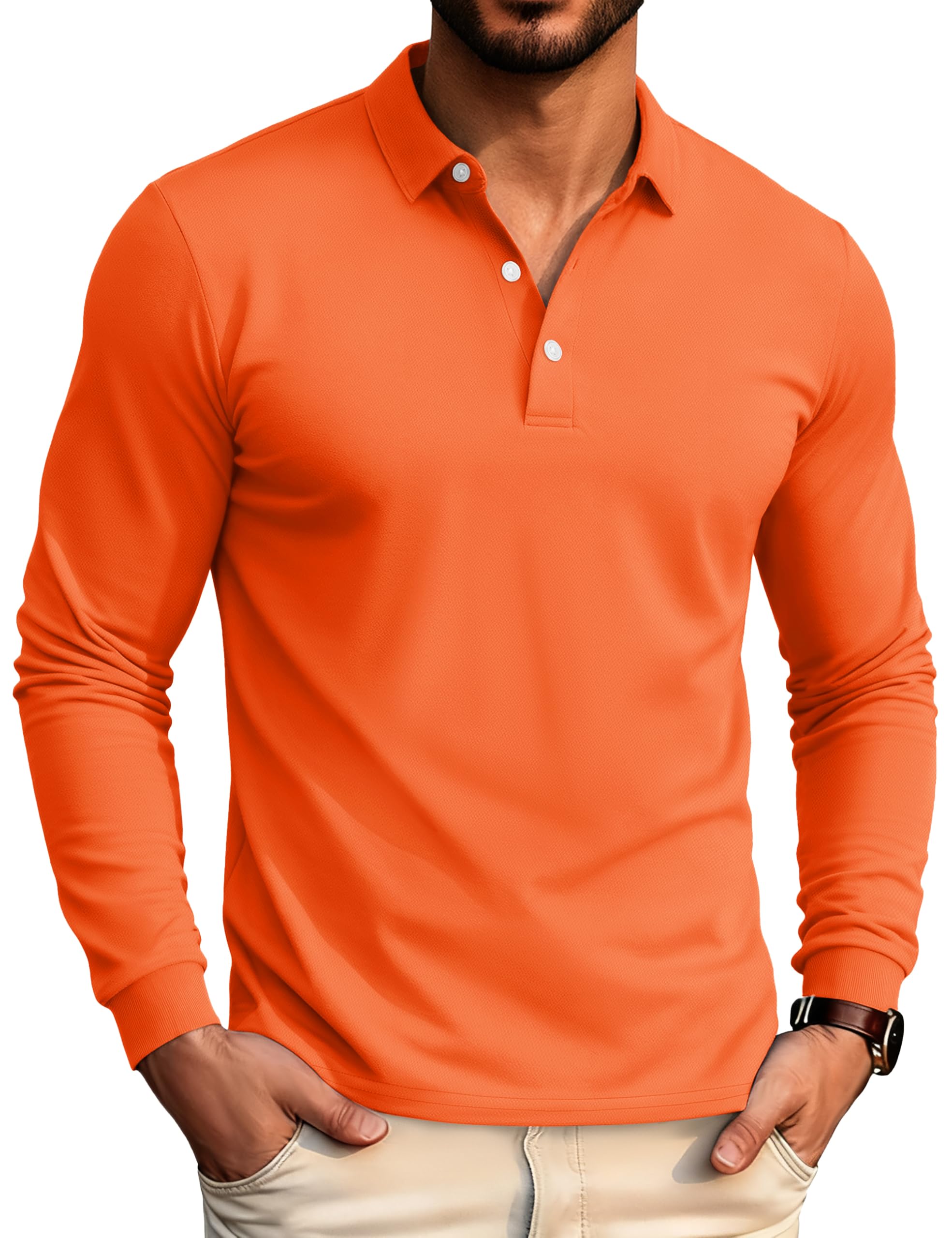 MAGCOMSEN Men's Polo Shirt Long Sleeve Golf Shirts Quick Dry Lightweight 3-Button Performance Work Fishing Athletic