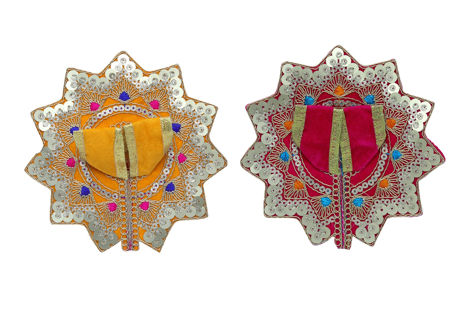 Aditri CreationSet of 2 Yellow Pink Ladoo Laddu Gopal Dress Cloth Bhagwan Poshak of Indian God Bal Krishna Dev Vastra for Metal Idol Statue (Size:- 6 No. Dia :- 5")