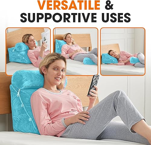 Miniatura 6 de Cheer Collection Almohada de cuña de lectura, almohada de lectura de cuña ajustable con soporte para el cuello, almohada de cuña de sofá para leer,