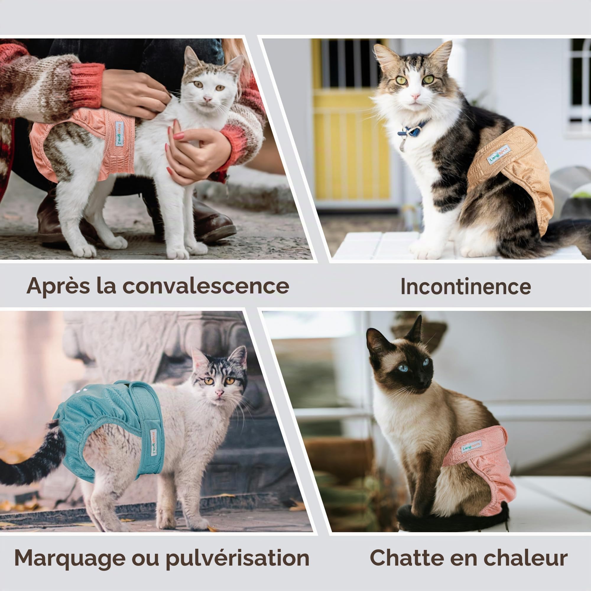 Langsprit Couches réutilisables pour Chats Femelles et mâles, Couches lavables pour Incontinence pour Chat mâle, Couches pour Chat mâle, Couches pour Chats de Petite, Moyenne et Grande Taille
