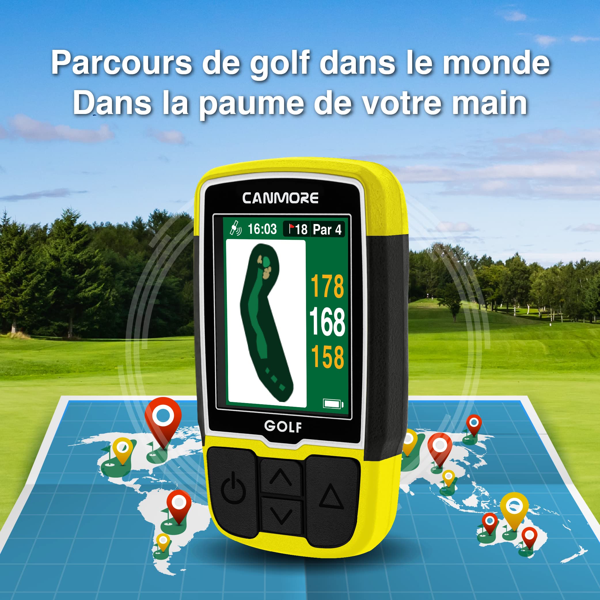 GPS CANMORE HG200 Plus para Golf - Color fácil de Leer precargado 41.000 mapas de Campos en Todo el Mundo, Forma del Green y la Calle - Resistente al Agua
