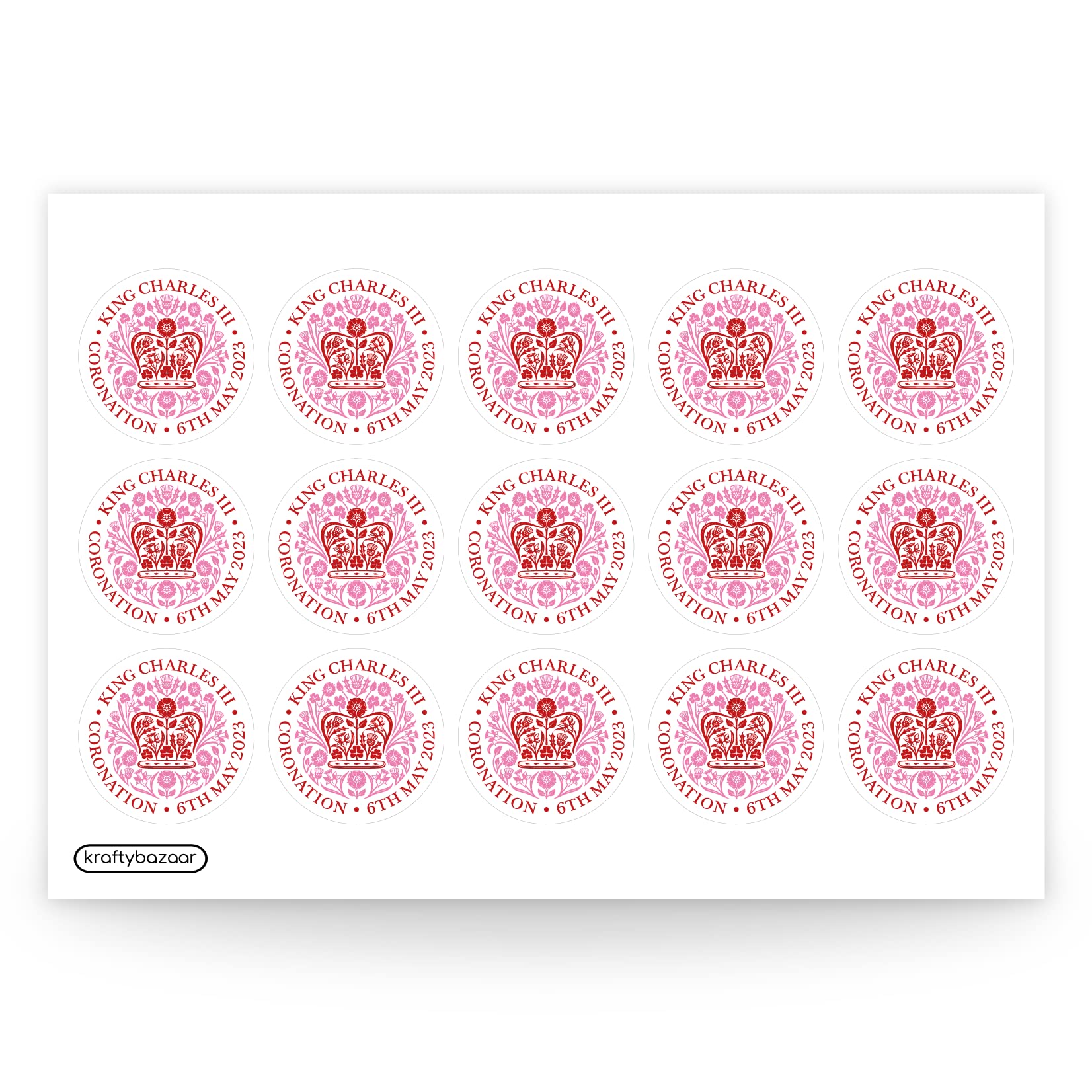 King Charles III Coronation Emblem Paper Labels, God Save The King 37mm Self-Adhesive Stickers, Multipack Stationery Craft Decor Labels (Red, Pack of 180 Labels)