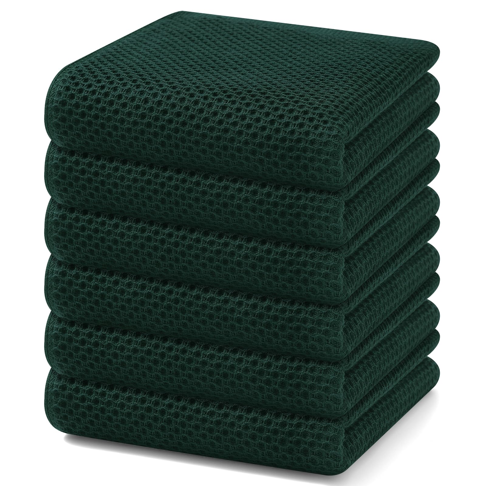 Homaxy 100% Cotton Waffle Weave Kitchen Dish Towels 6-Pack, Blackish Green