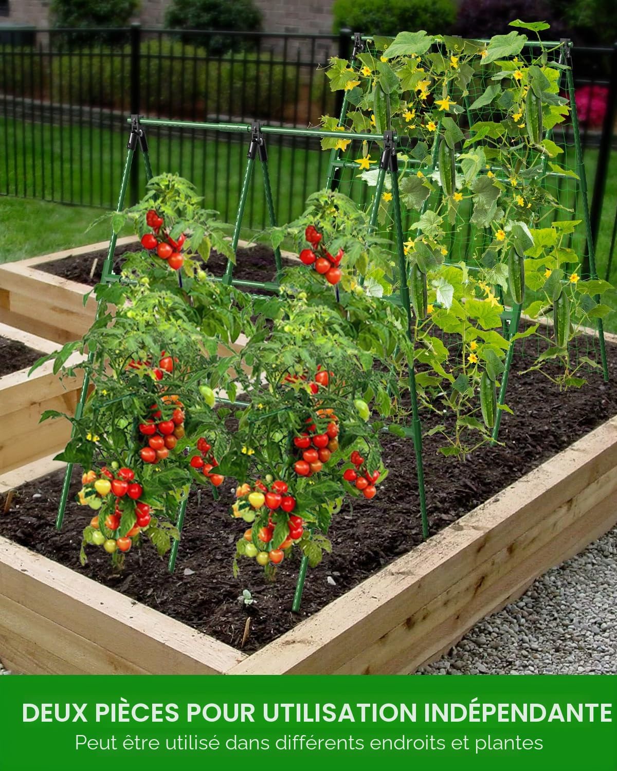 MYMULIKE Lot de 2 Tuteurs à Concombre, 168 cm x 120 cm Trellis de Jardin Extérieur pour Plantes Grimpantes, Structure en A, Tuteur Amovible pour Carrés Potagers, Convient aux Tomates, Courges, Légumes